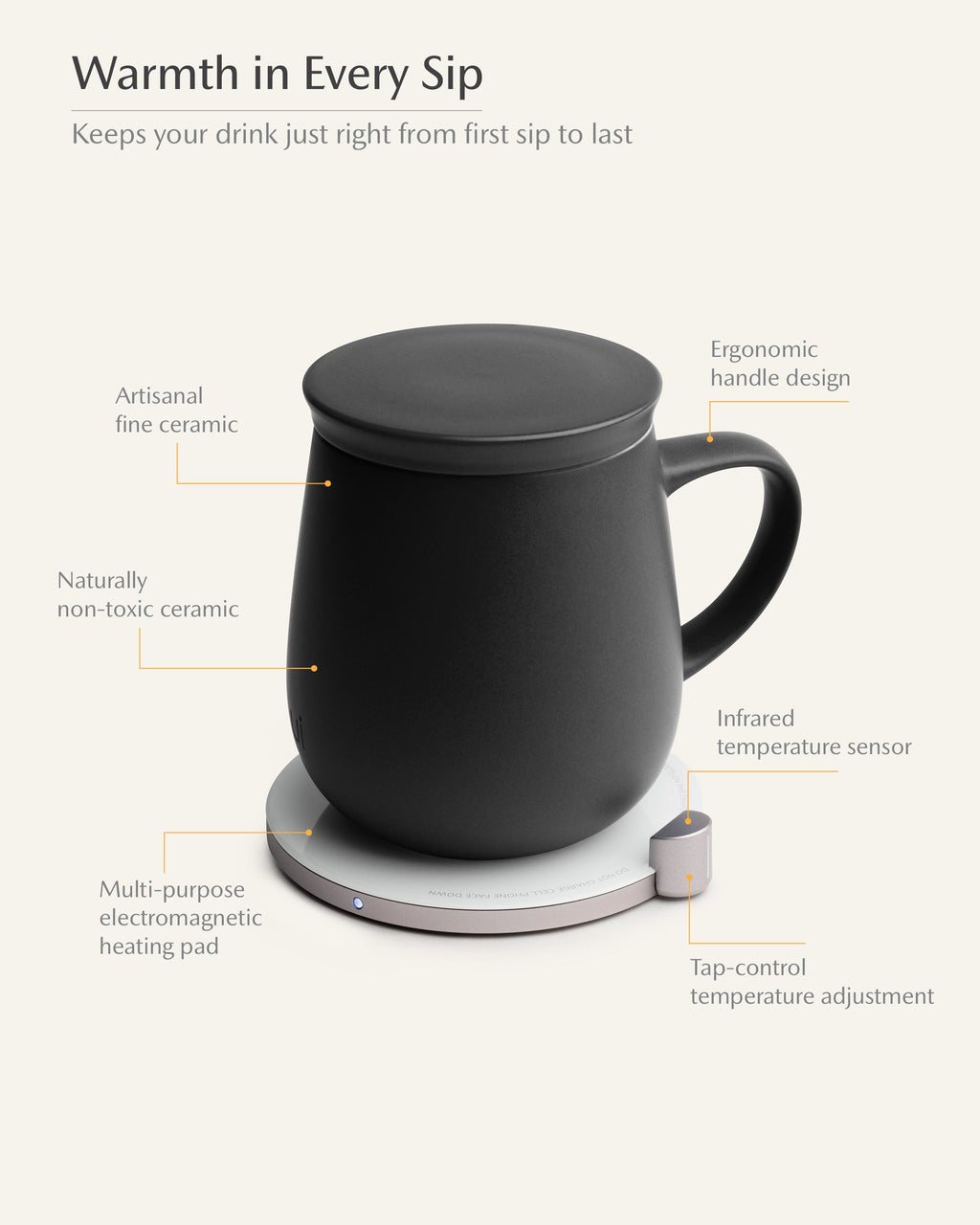 OHOM Ui Self-heating Mug Set - Inkstone Black | Heirloom Boulevard