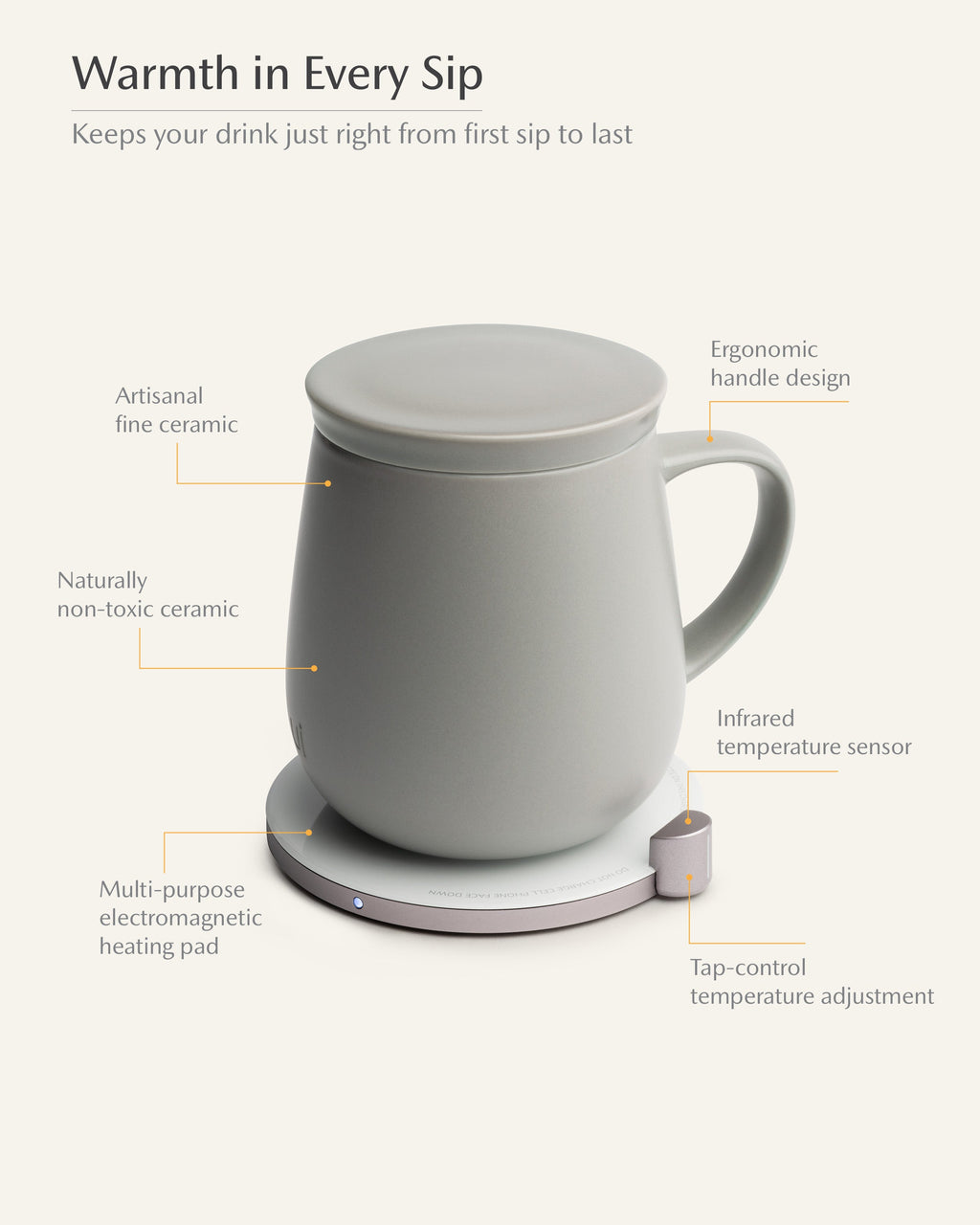 OHOM Ui Self-heating Mug Set - Soft Gray | Heirloom Boulevard