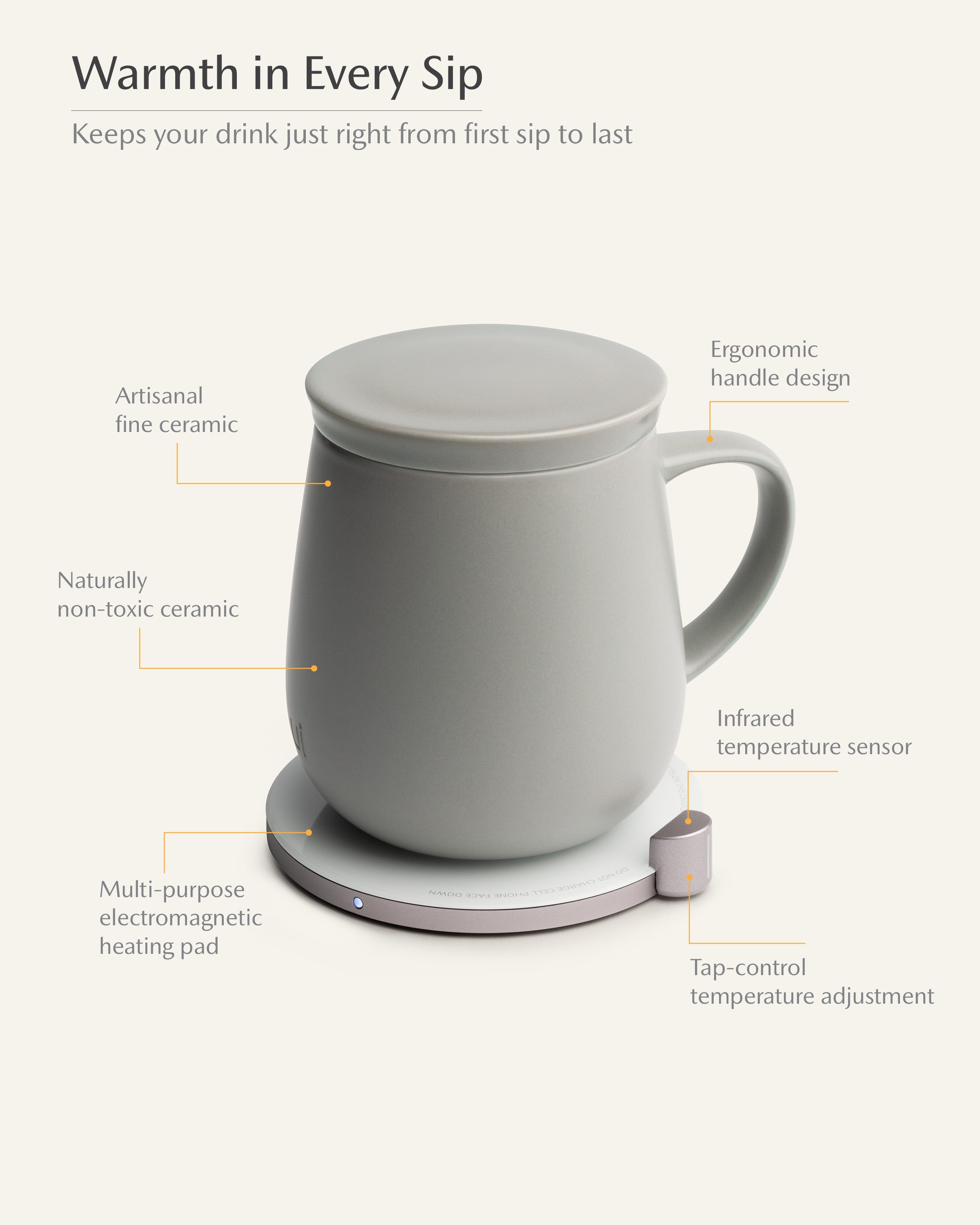 OHOM Ui Self-heating Mug Set - Soft Gray | Heirloom Boulevard