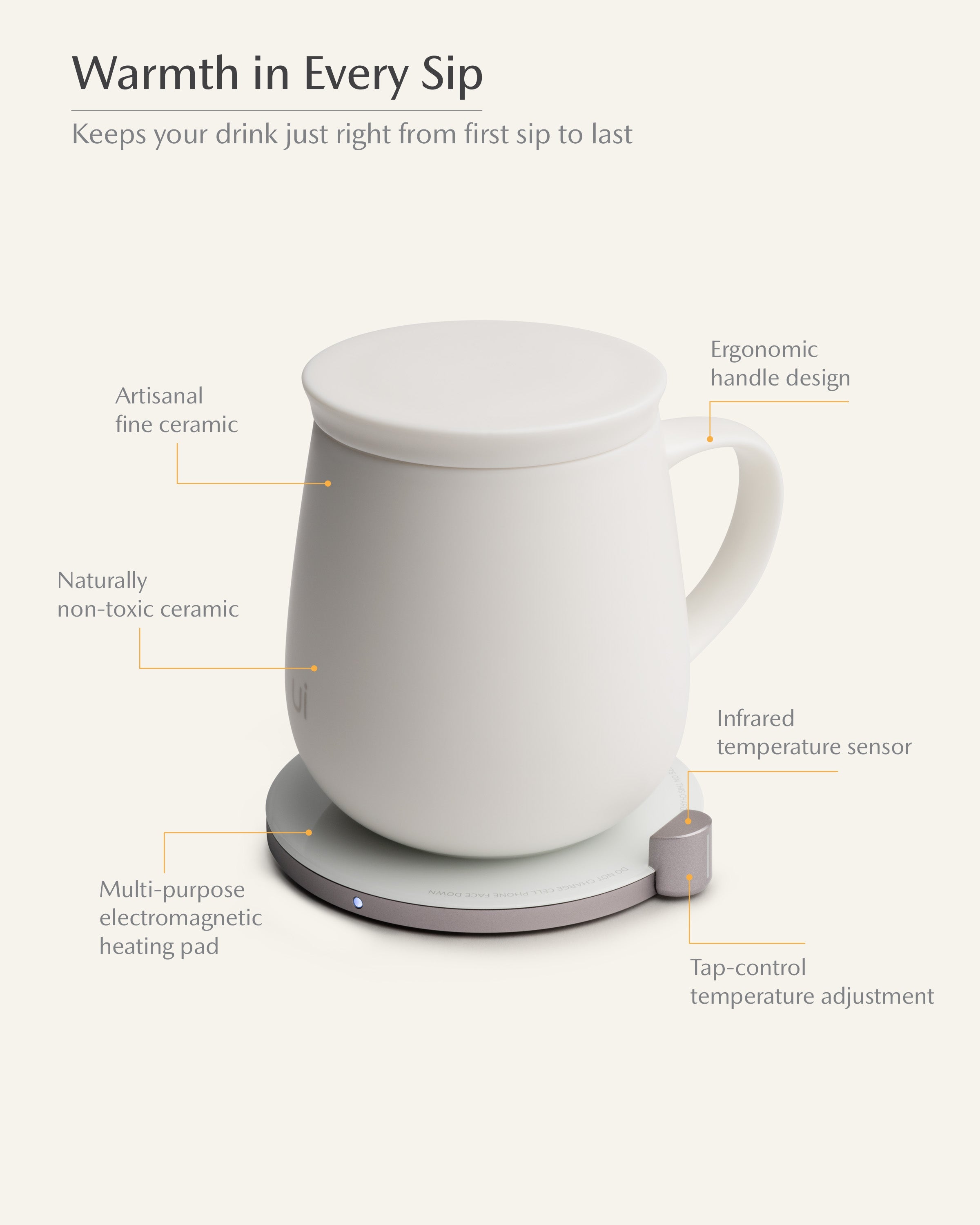 OHOM Ui Self-heating Mug Set - Jasmine White | Heirloom Boulevard