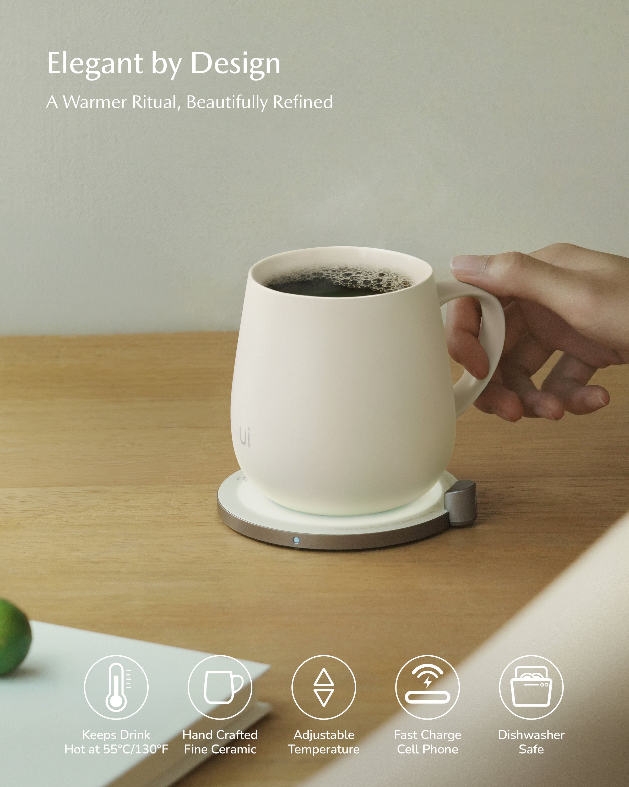 OHOM Ui Self-heating Mug Set - Jasmine White | Heirloom Boulevard