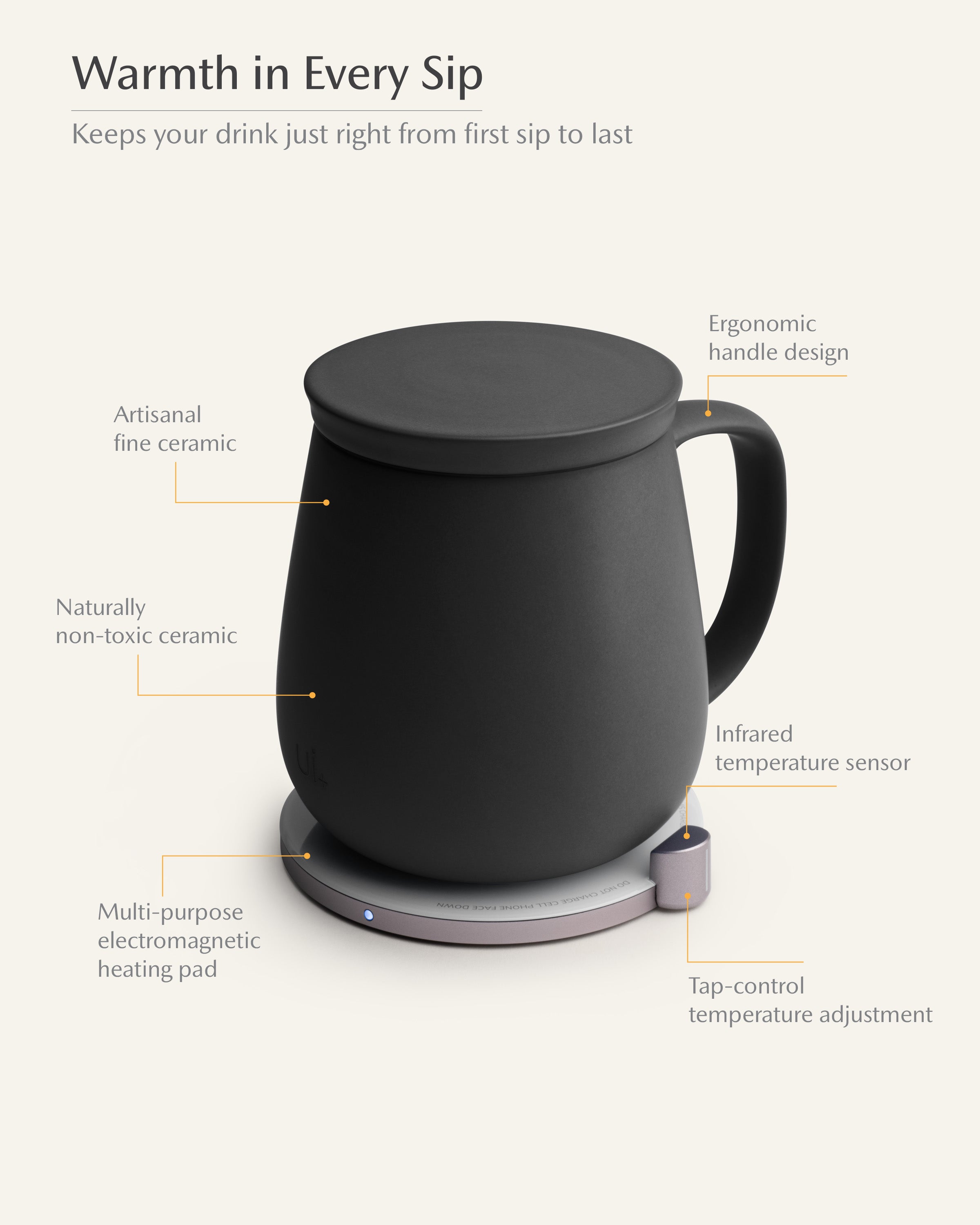 OHOM Ui+ Self-heating Mug Set - Inkstone Black | Heirloom Boulevard