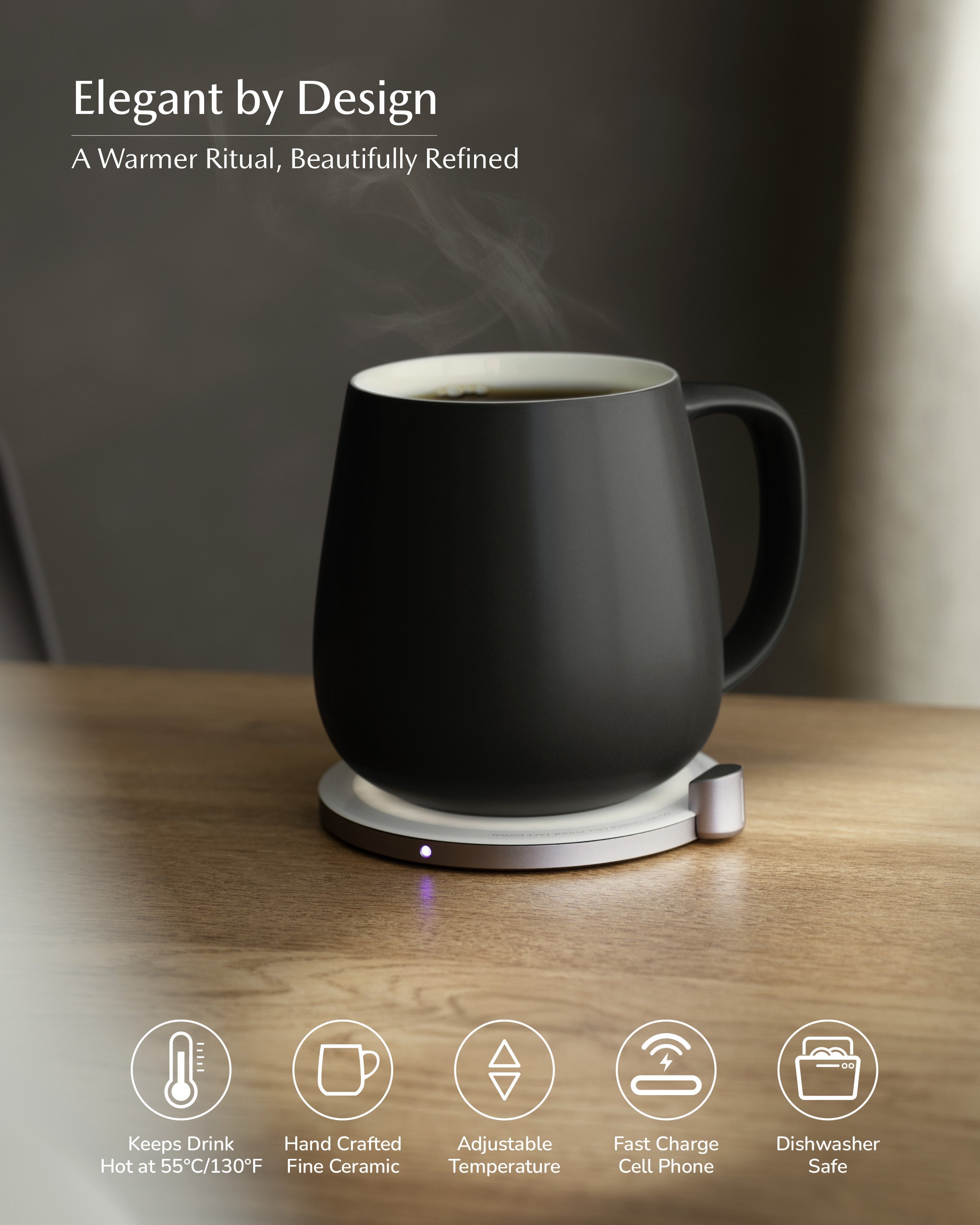 OHOM Ui+ Self-heating Mug Set - Inkstone Black | Heirloom Boulevard