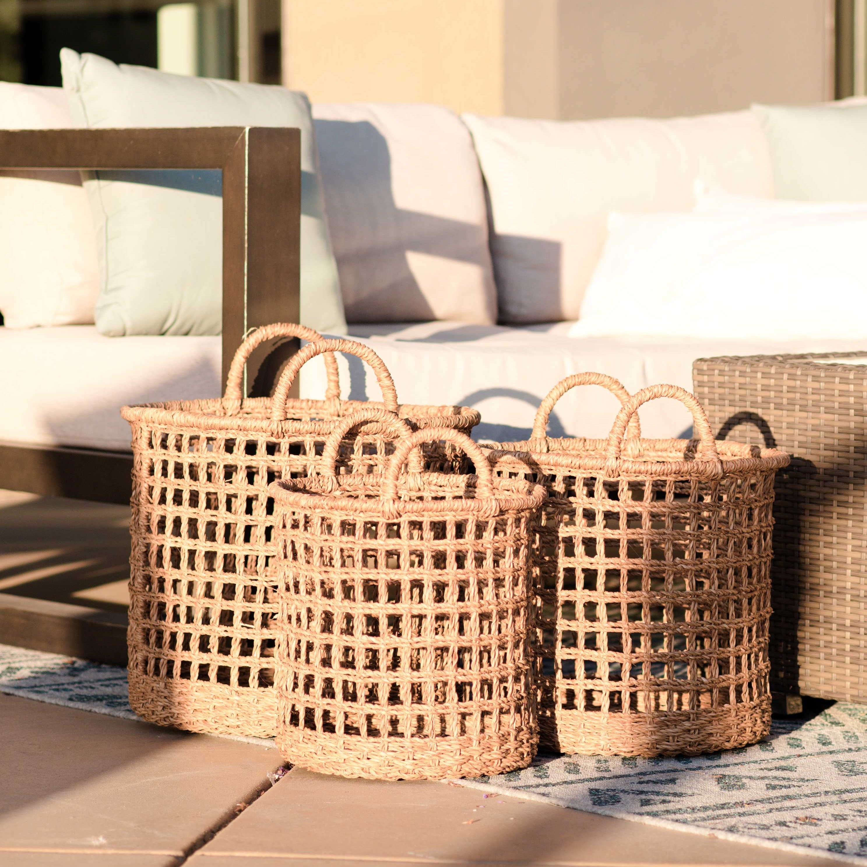 LIKHÂ Open Weave Baskets with Handle, set of 3 - Storage Baskets | LIKHÂ