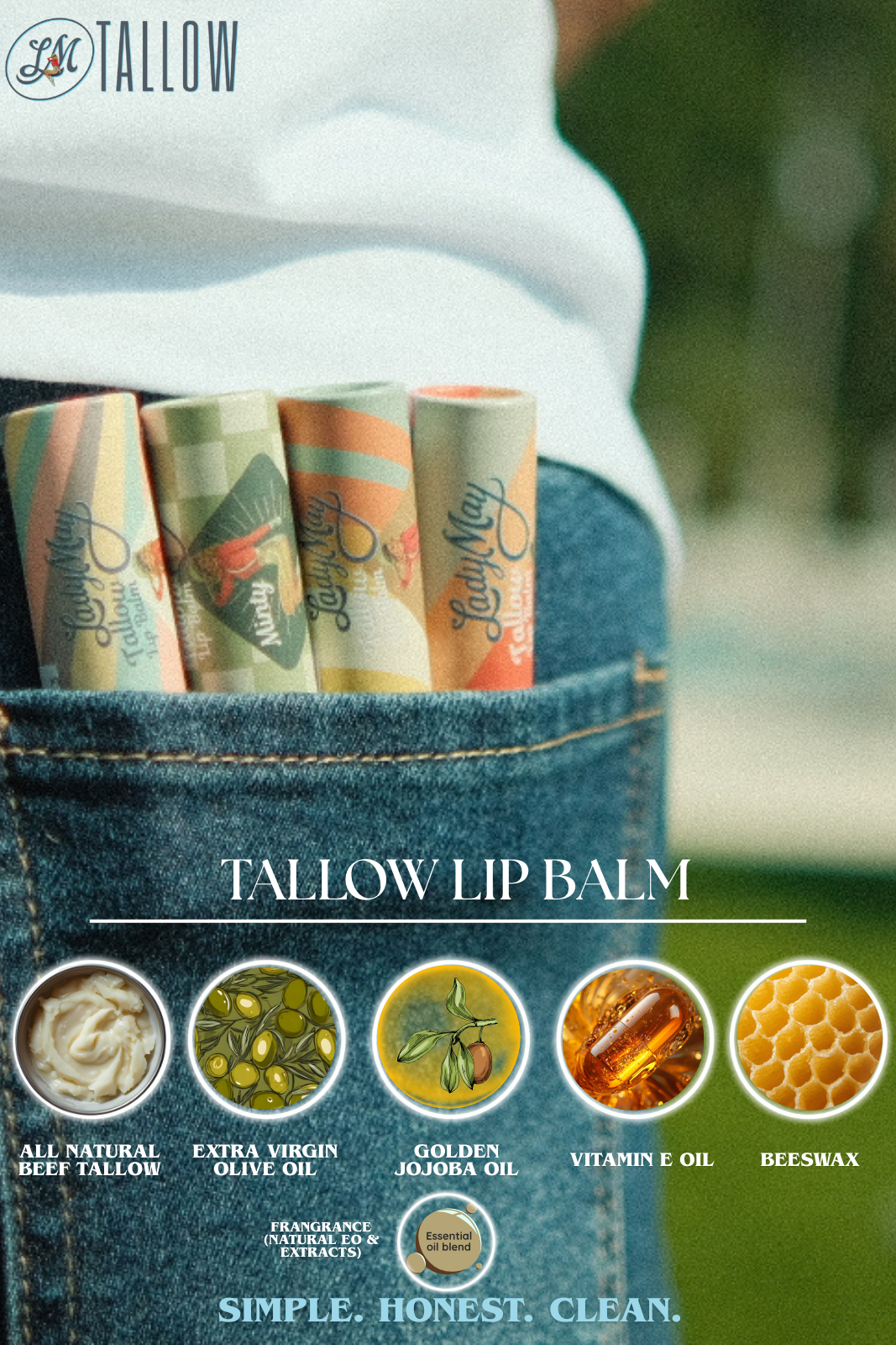 Tallow Lip Balm Multipack - Citrus, Vanilla, Mint, Pina Colada Lady May Tallow | Heirloom Boulevard