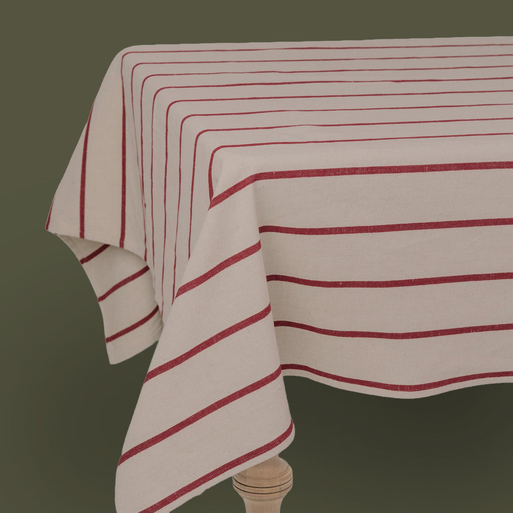 Galley & Fen Red Stripe Linen Tablecloth | Heirloom Boulevard