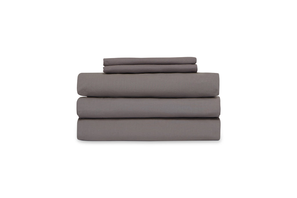 French Presse Linens Relaxed Percale Sheet Set Smoke | Heirloom Boulevard