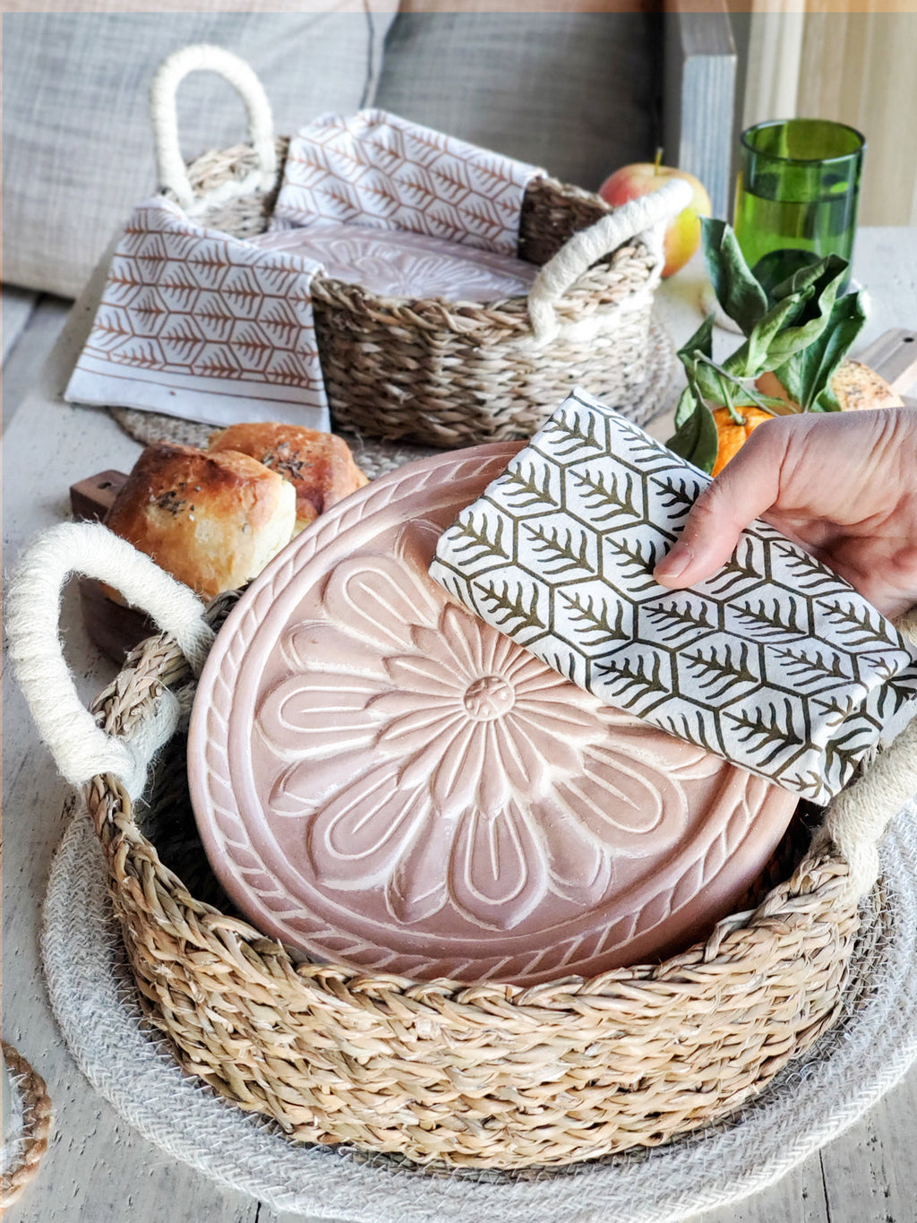 Bread Warmer & Basket Gift Set with Tea Towel - Vintage Flower | Heirloom Boulevard