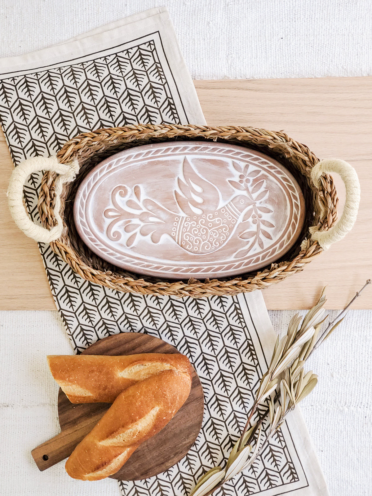 Bread Warmer & Basket Gift Set with Tea Towel - Bird Oval | Heirloom Boulevard