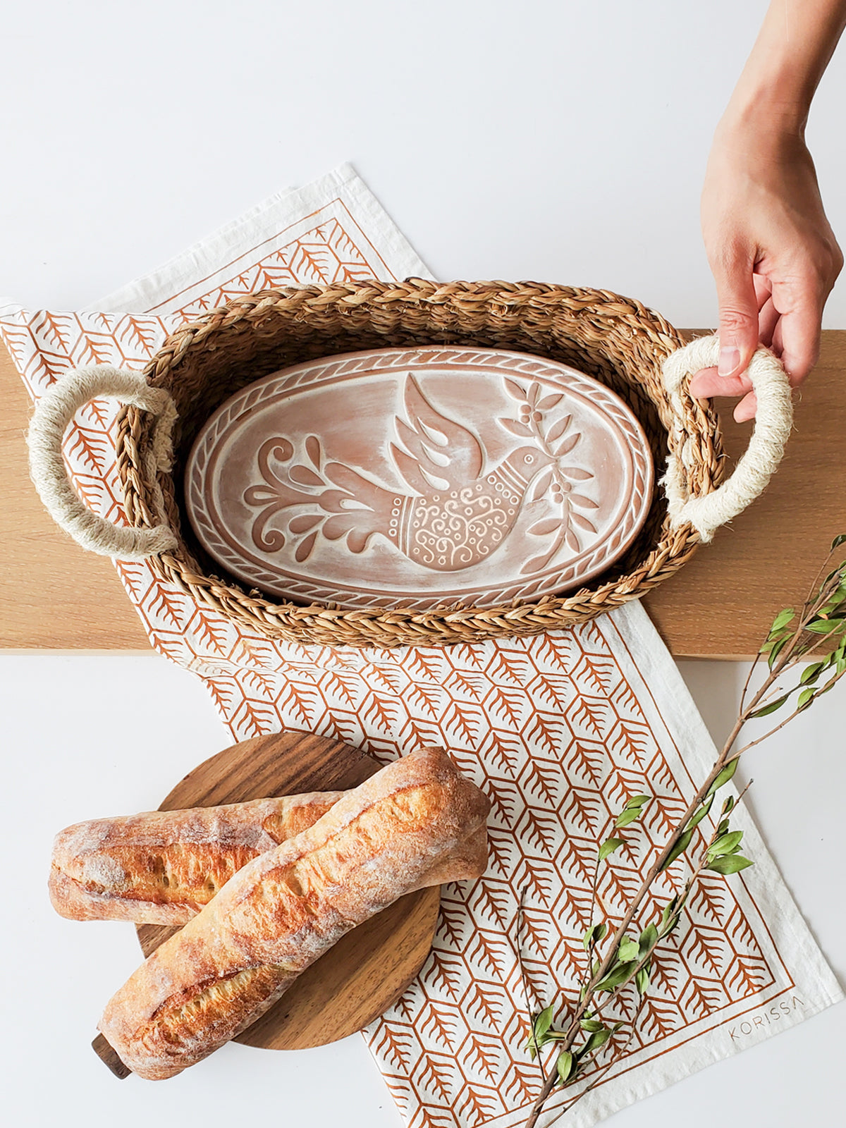 Bread Warmer & Basket Gift Set with Tea Towel - Bird Oval | Heirloom Boulevard