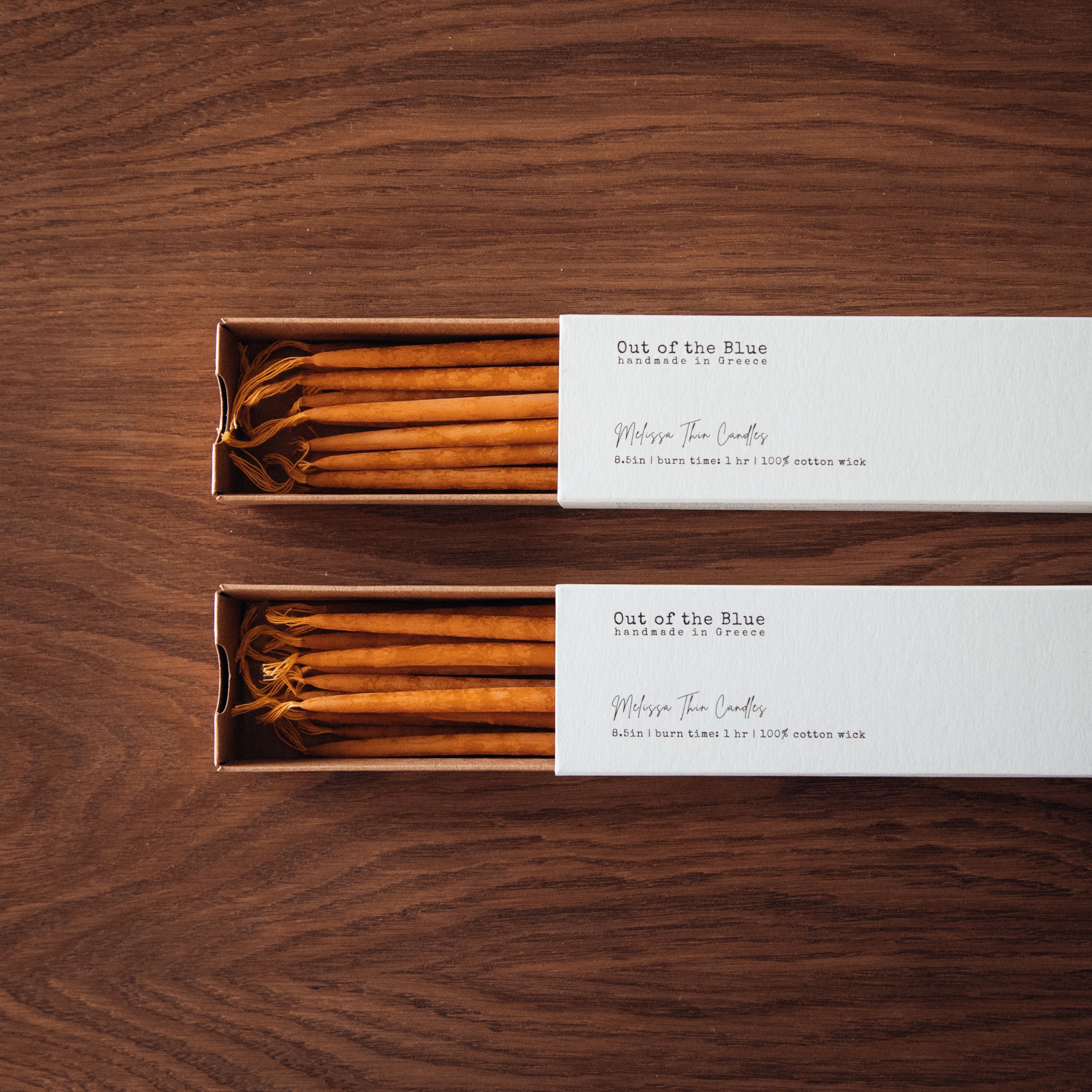 Out of the Blue Melissa Beeswax Thin Tapers - Pack of 15 Natural 2 Packs (Save 10%) | Heirloom Boulevard