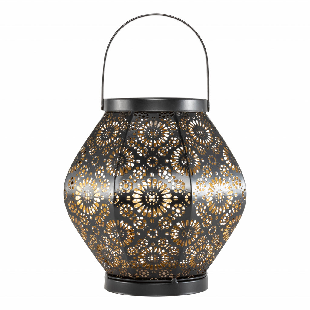 Allsop Daisy Punched Metal Solar Lantern Black | Heirloom Boulevard