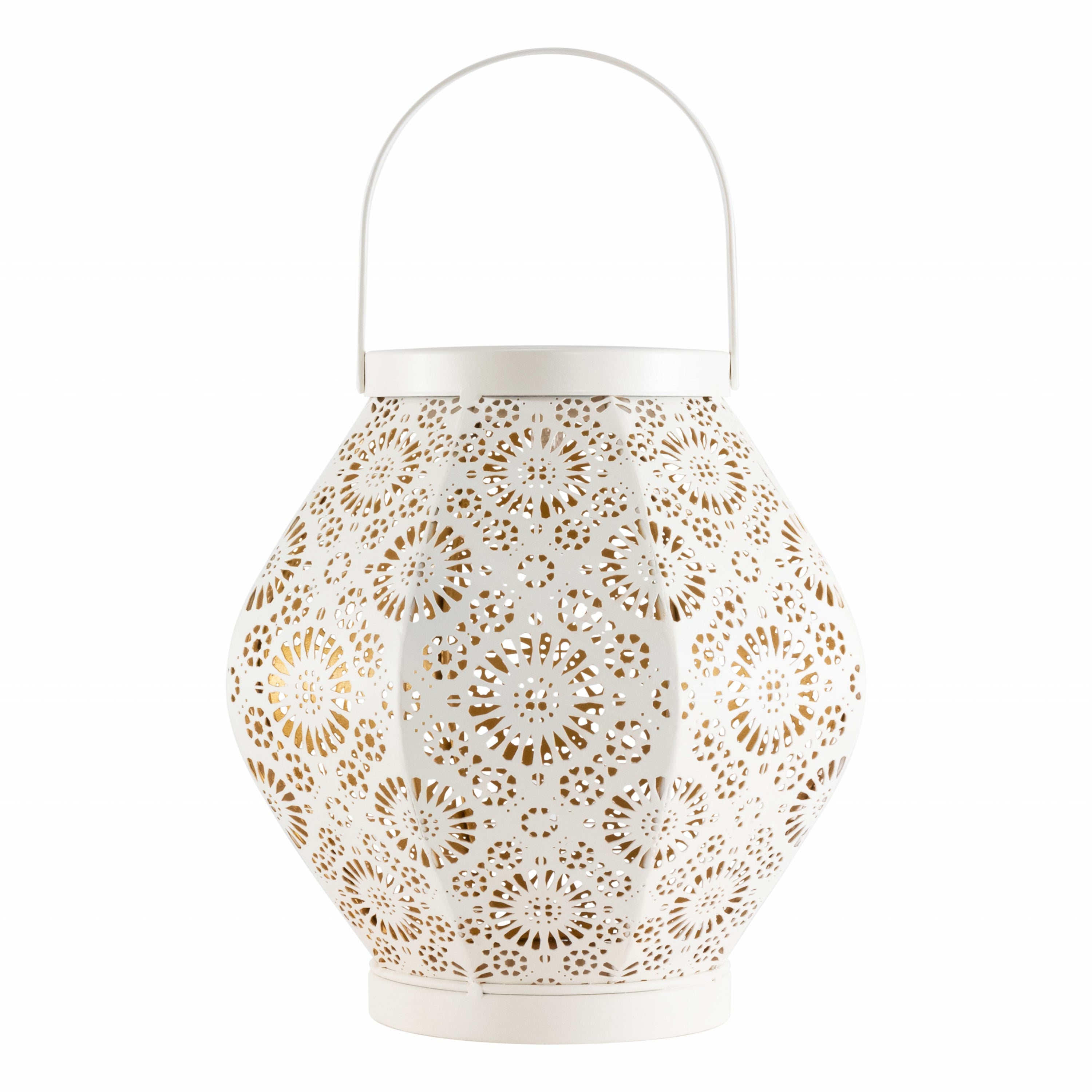 Allsop Daisy Punched Metal Solar Lantern Cannoli Cream | Heirloom Boulevard