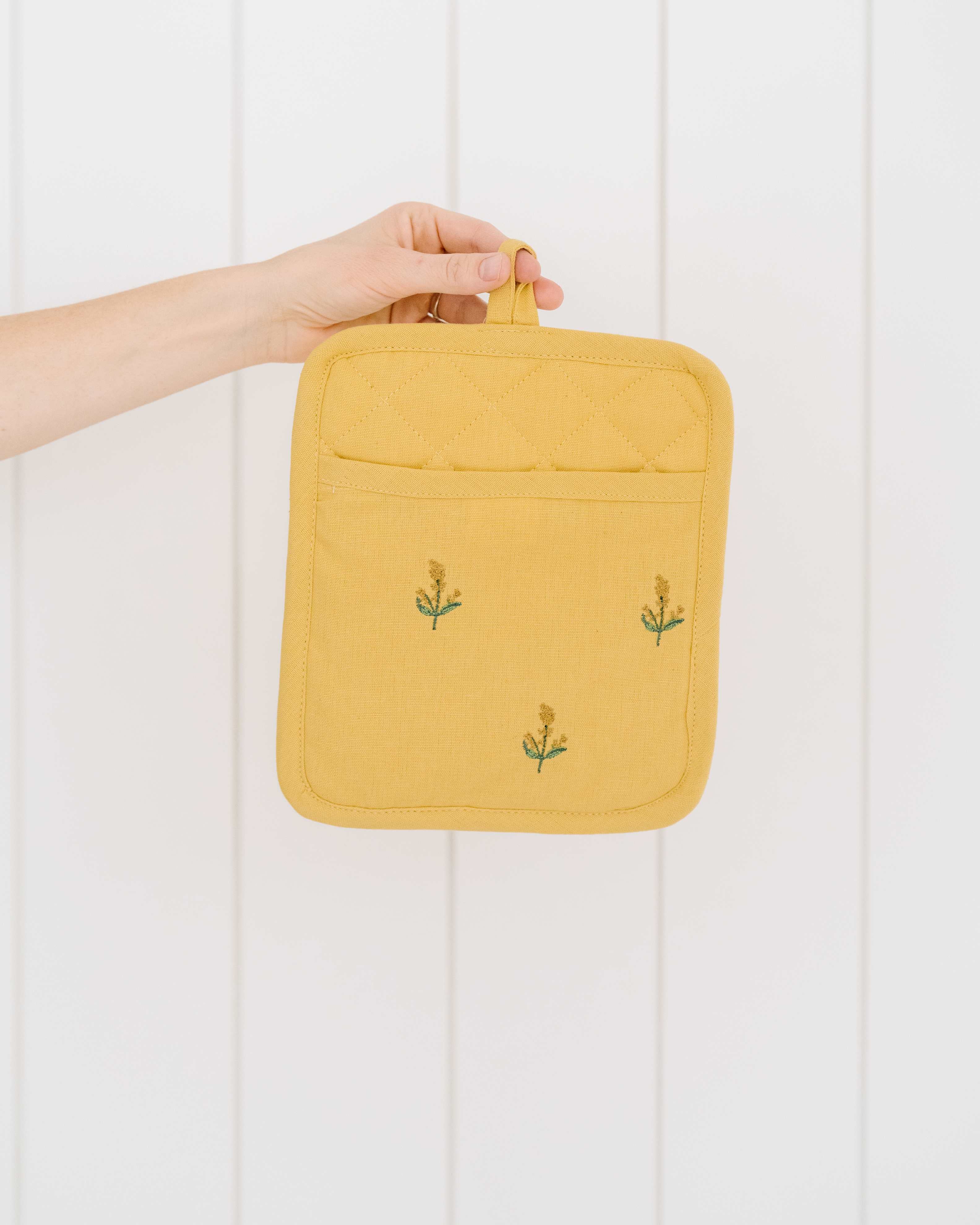 Galley & Fen Yellow Embroidered Pot Holder | Heirloom Boulevard