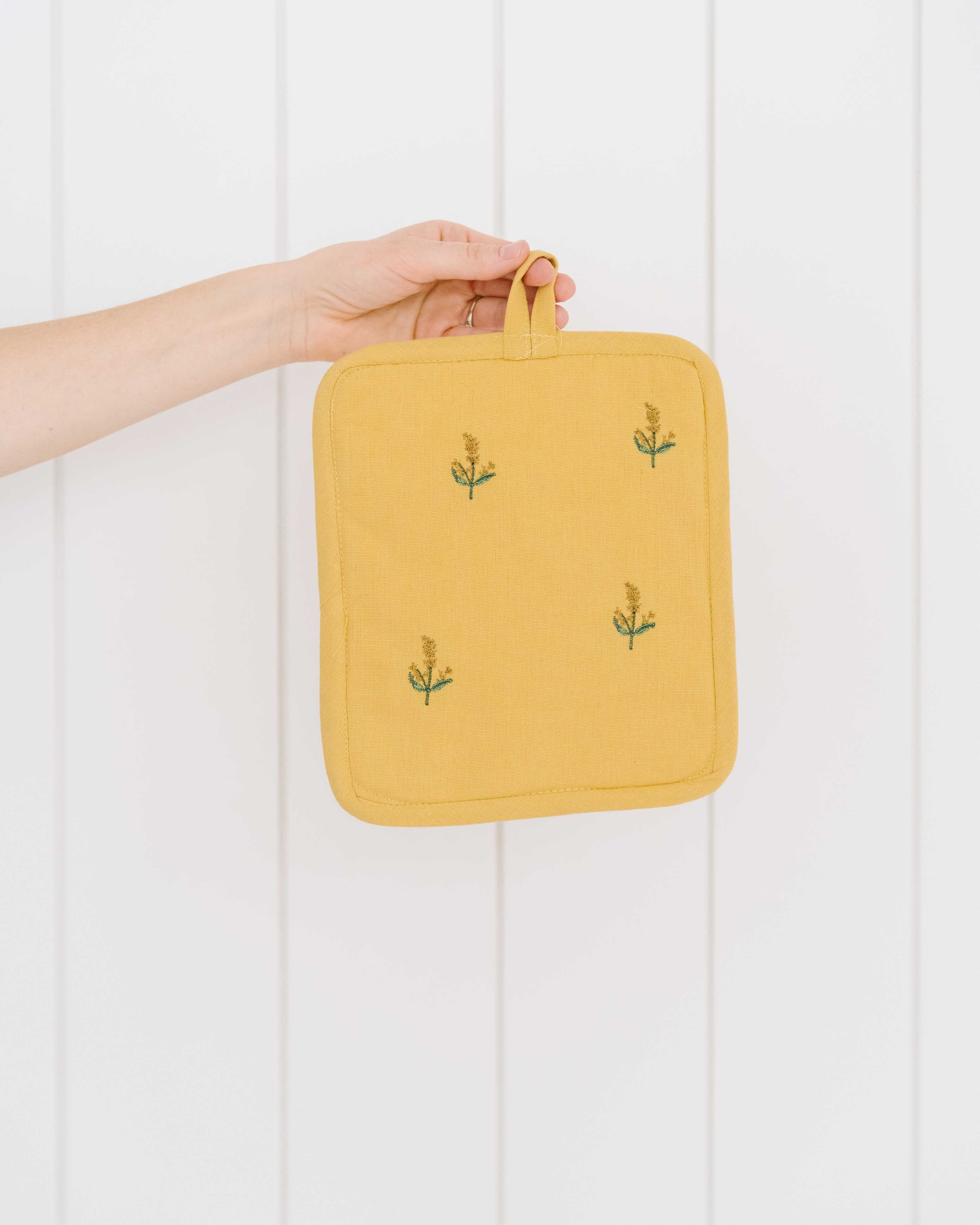 Galley & Fen Yellow Embroidered Pot Holder | Heirloom Boulevard
