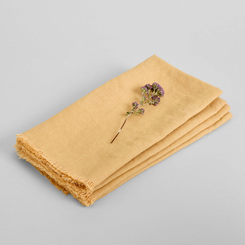Bloomist Fringed Linen Napkin Mustard | Heirloom Boulevard