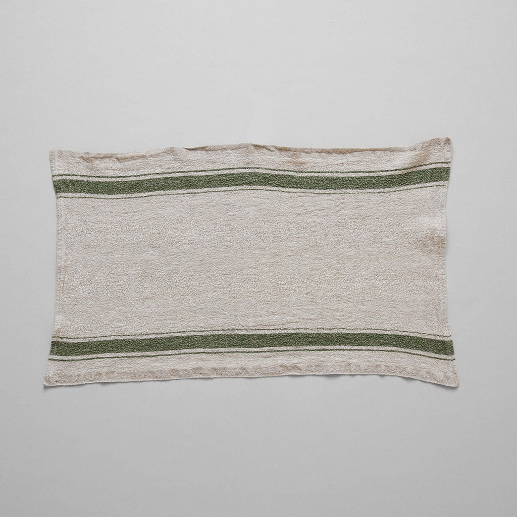 Bloomist Vintage Stripe Linen Tea Towel Green | Heirloom Boulevard