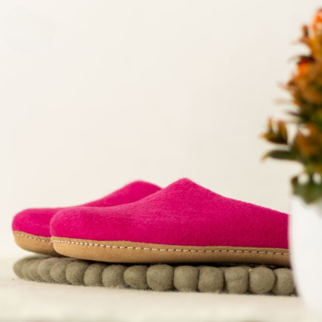 Hot Pink | Luxury Organic Merino Wool Slippers Fuzzy Cove | Heirloom Boulevard