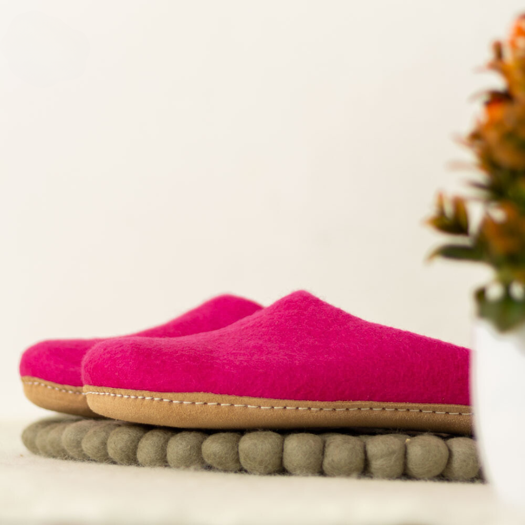 Hot Pink | Luxury Organic Merino Wool Slippers Fuzzy Cove | Heirloom Boulevard