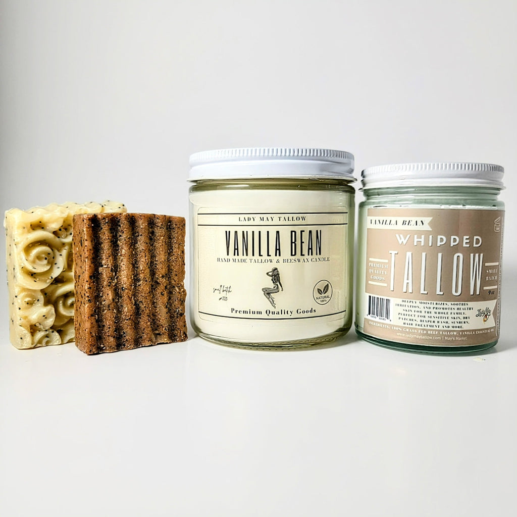 All-Natural Vanilla  Whipped Tallow, Candle and Soap Premium Quality All Natural Gift Box by The Lady May Lady May Tallow | Heirloom Boulevard