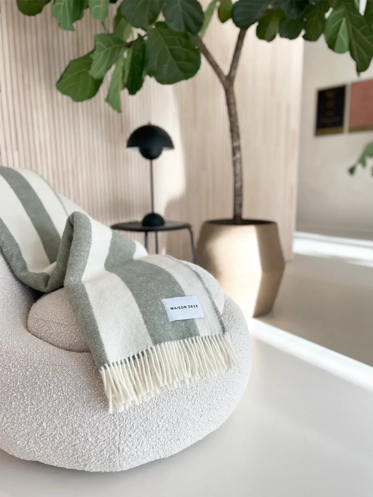 Blanket ROUGH STRIPE Agave Olive Green / White 4.25 x 6.5 ft
