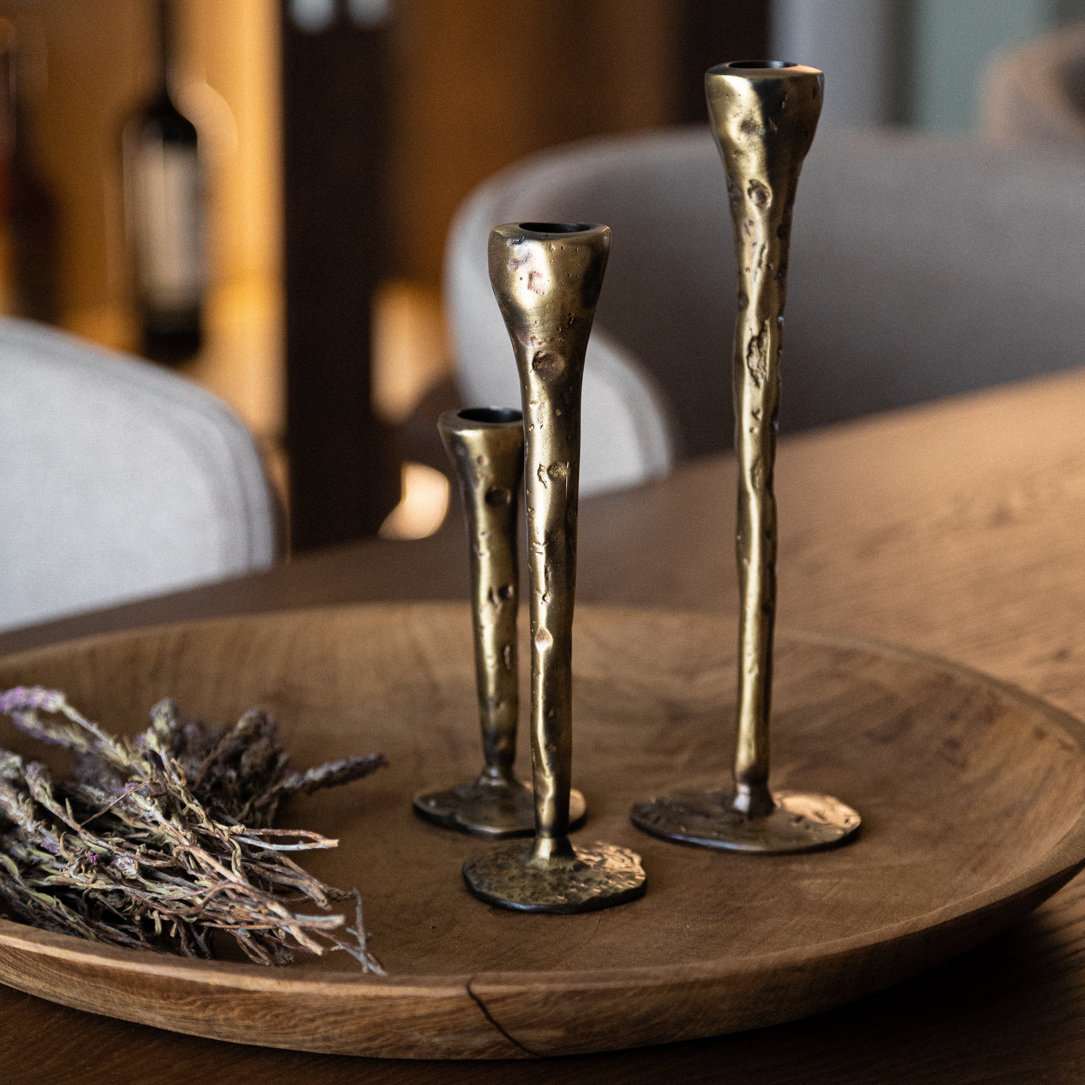 Out of the Blue Antique Brass Large Candlesticks - Set of 3 | Heirloom Boulevard