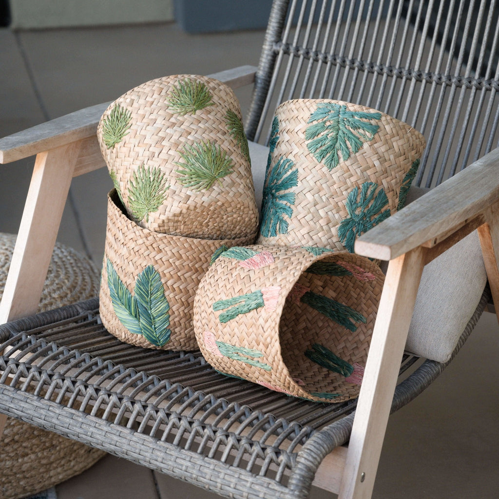 LIKHÂ Banana Leaf Embroidery Soft Woven Basket - Plant Baskets | LIKHÂ