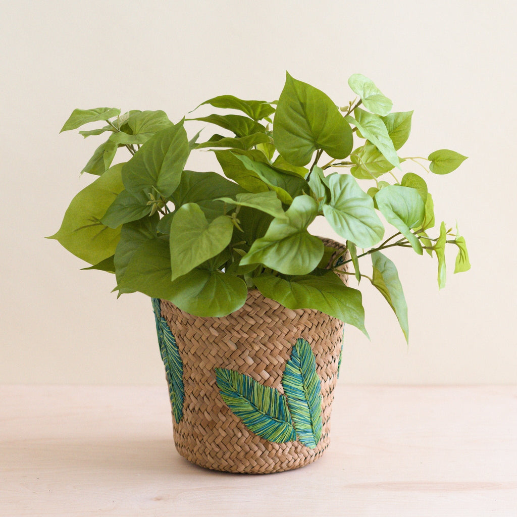LIKHÂ Banana Leaf Embroidery Soft Woven Basket - Plant Baskets | LIKHÂ