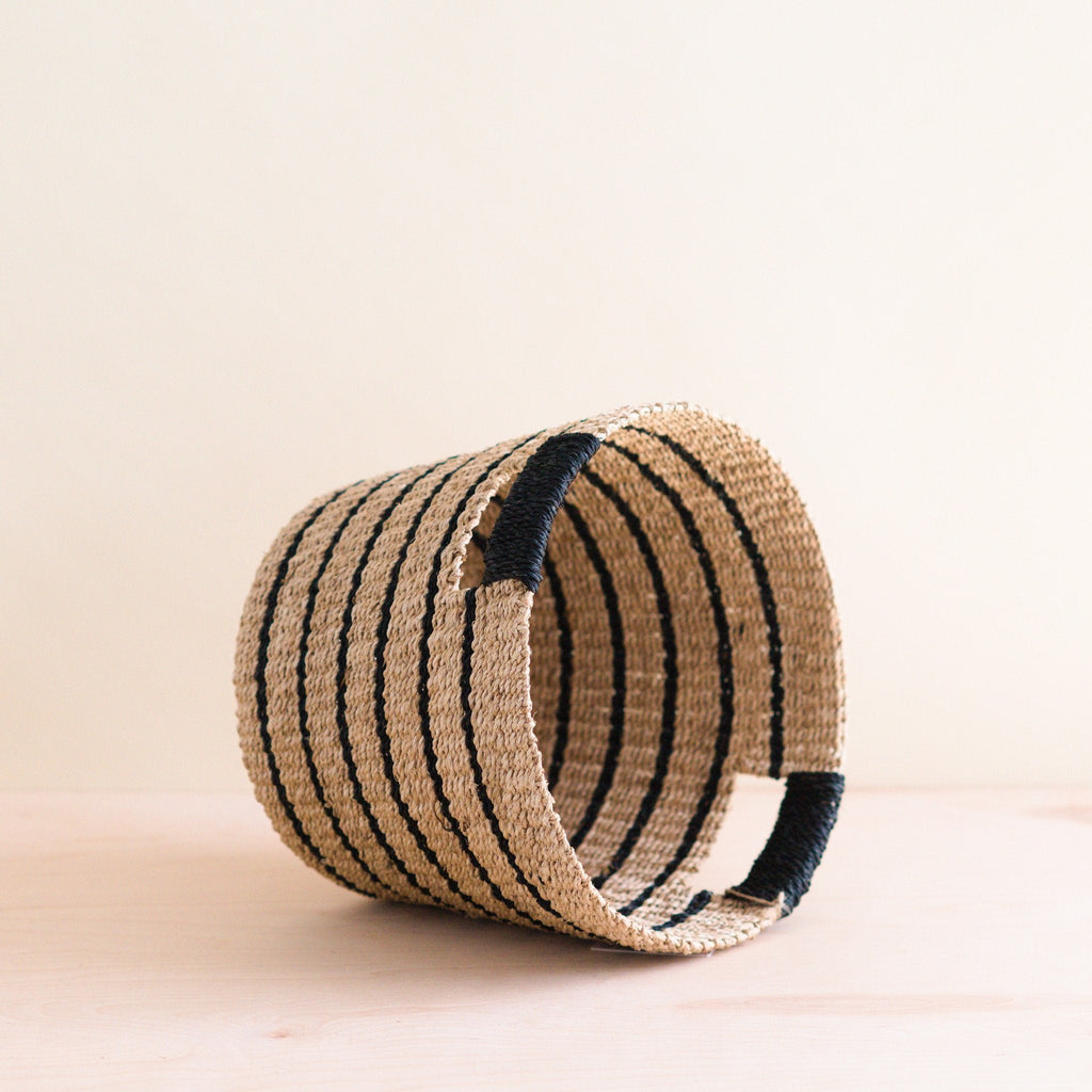 LIKHÂ Black + Natural Striped Tapered Basket - Modern Baskets | LIKHÂ