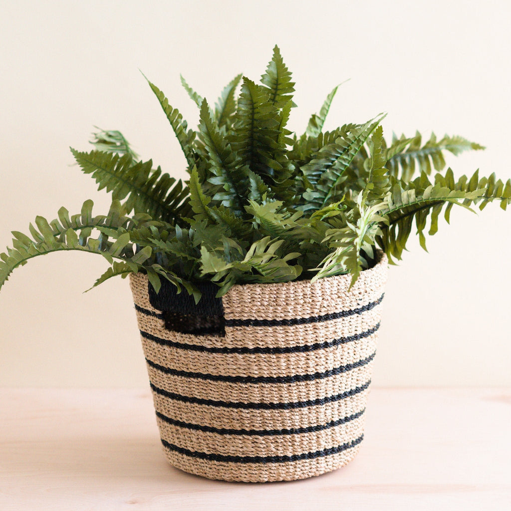 LIKHÂ Black + Natural Striped Tapered Basket - Modern Baskets | LIKHÂ