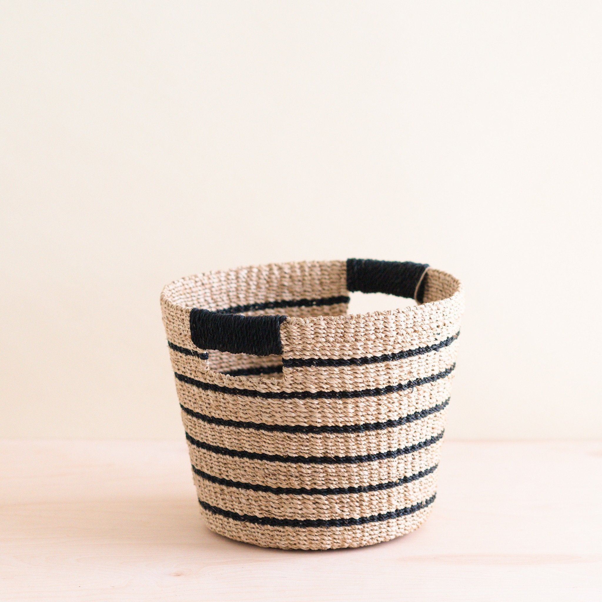 LIKHÂ Black + Natural Striped Tapered Basket - Modern Baskets | LIKHÂ
