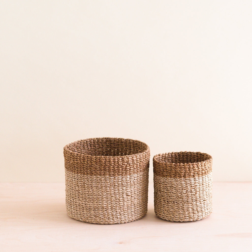 Natural + Brown Tabletop Bins Set of 2 - Wicker Baskets | LIKHÂ | Heirloom Boulevard