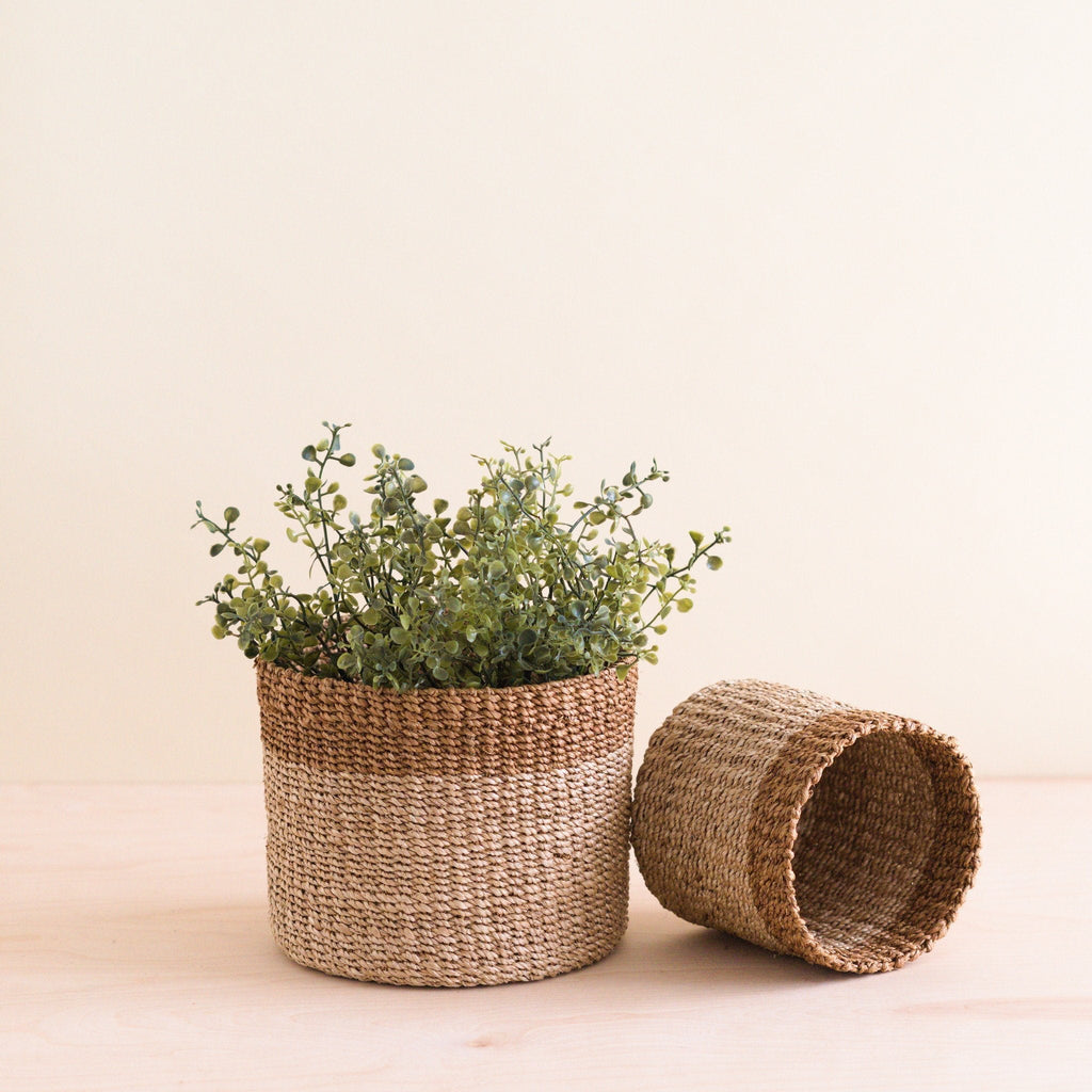 Natural + Brown Tabletop Bins Set of 2 - Wicker Baskets | LIKHÂ | Heirloom Boulevard