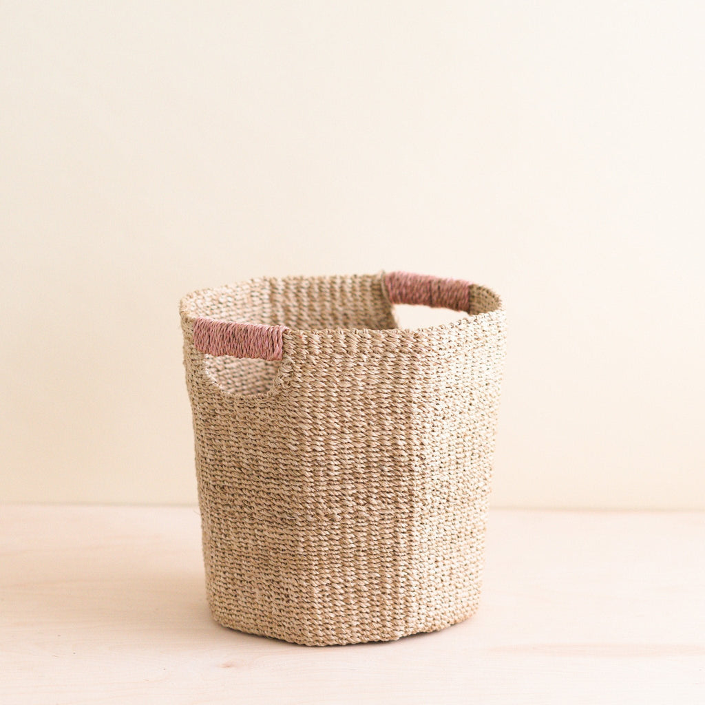 Natural Octagon Basket with Dusty Rose Handle - Natural Basket | LIKHÂ | Heirloom Boulevard