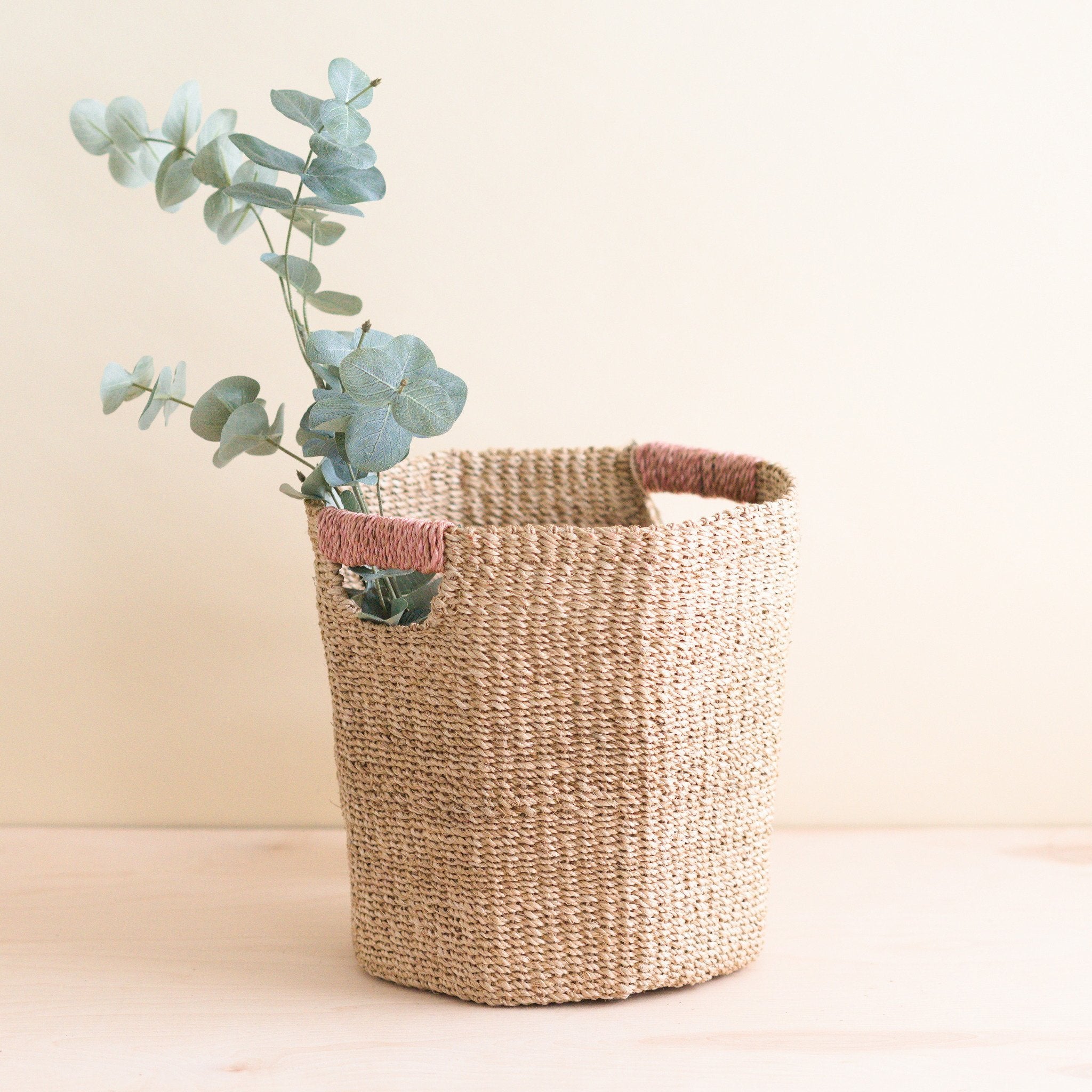 Natural Octagon Basket with Dusty Rose Handle - Natural Basket | LIKHÂ | Heirloom Boulevard