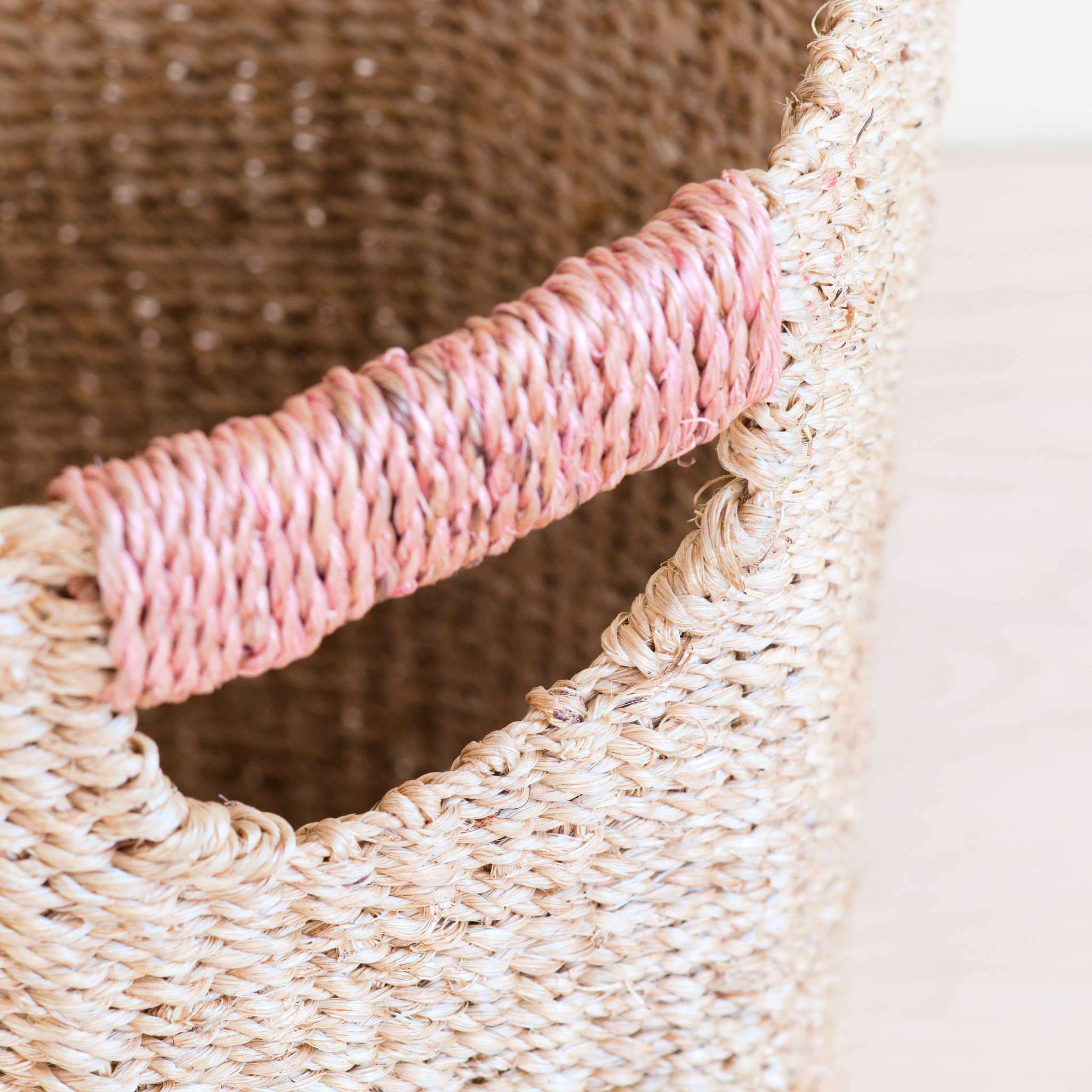 Natural Octagon Basket with Dusty Rose Handle - Natural Basket | LIKHÂ | Heirloom Boulevard