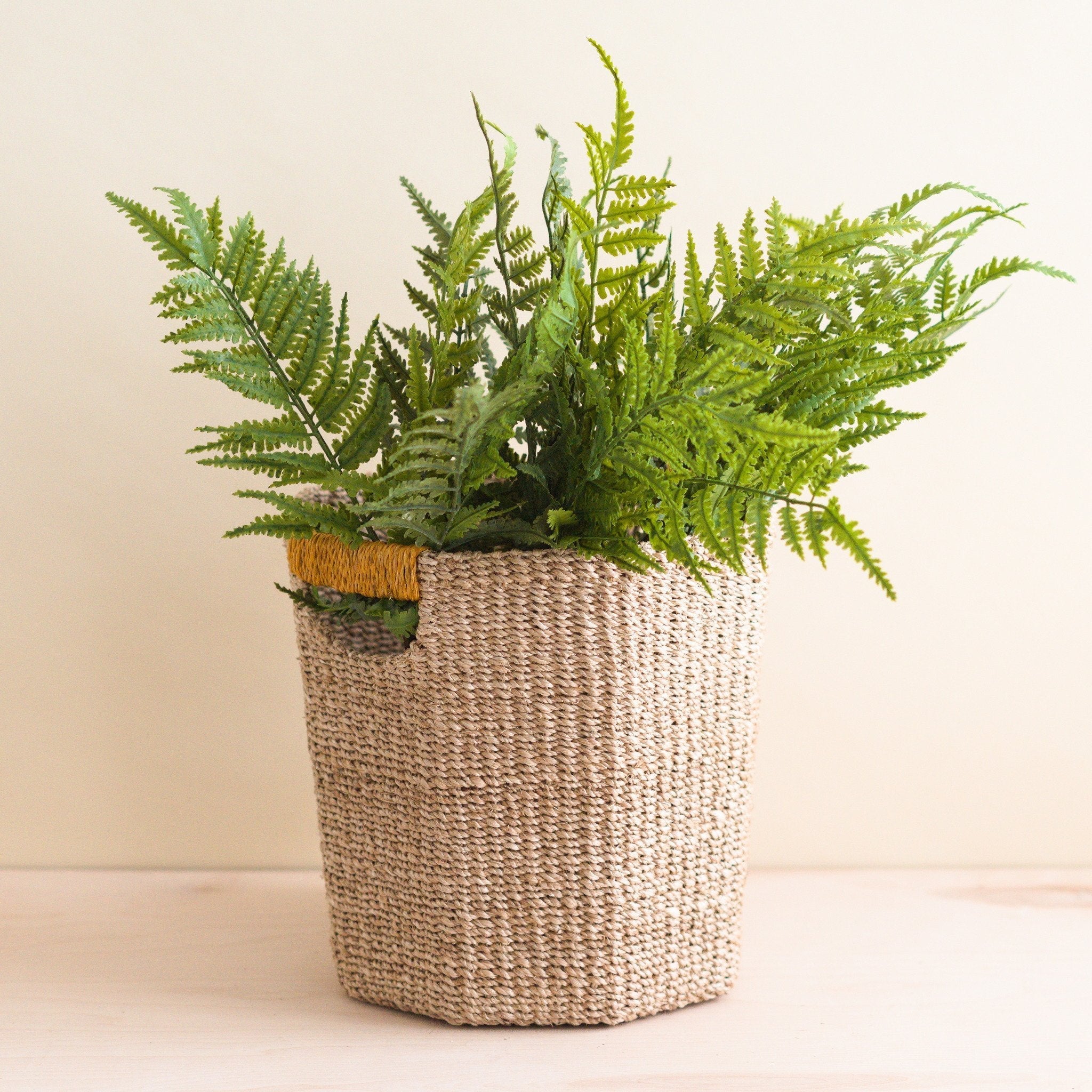 LIKHÂ Natural Octagon Basket with Mustard Handle - Handwoven Bin | LIKHÂ
