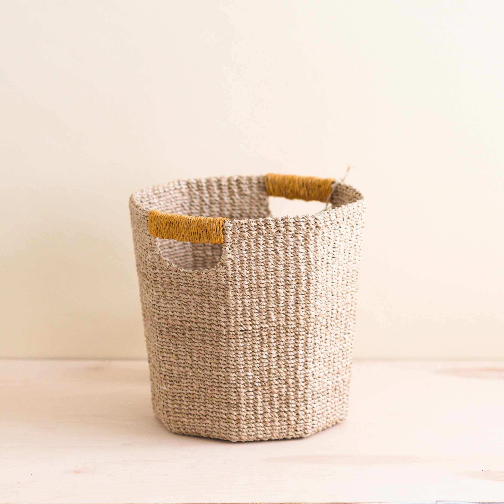 LIKHÂ Natural Octagon Basket with Mustard Handle - Handwoven Bin | LIKHÂ