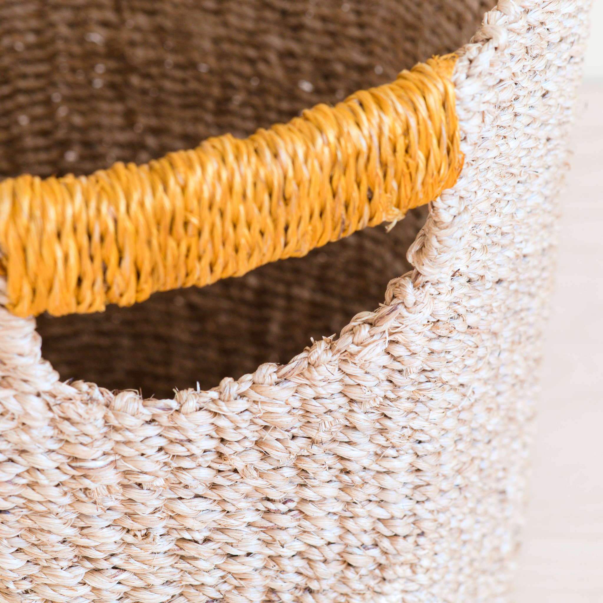 LIKHÂ Natural Octagon Basket with Mustard Handle - Handwoven Bin | LIKHÂ