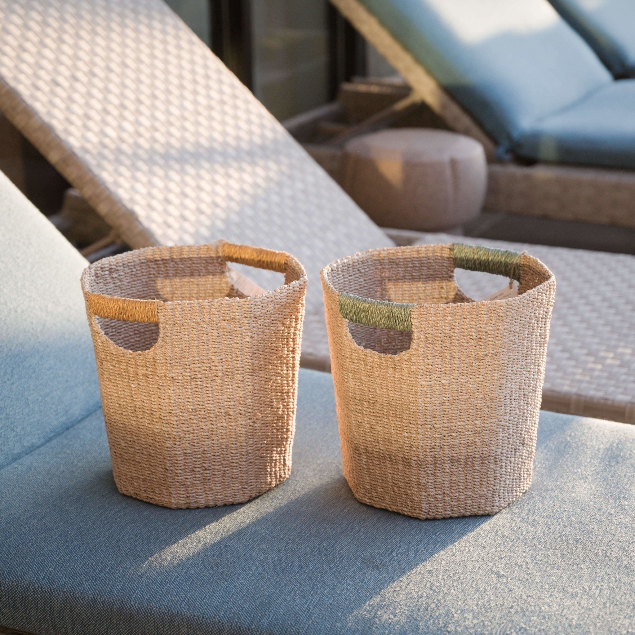 LIKHÂ Natural Octagon Basket with Sage Handle - Octagon Basket | LIKHÂ