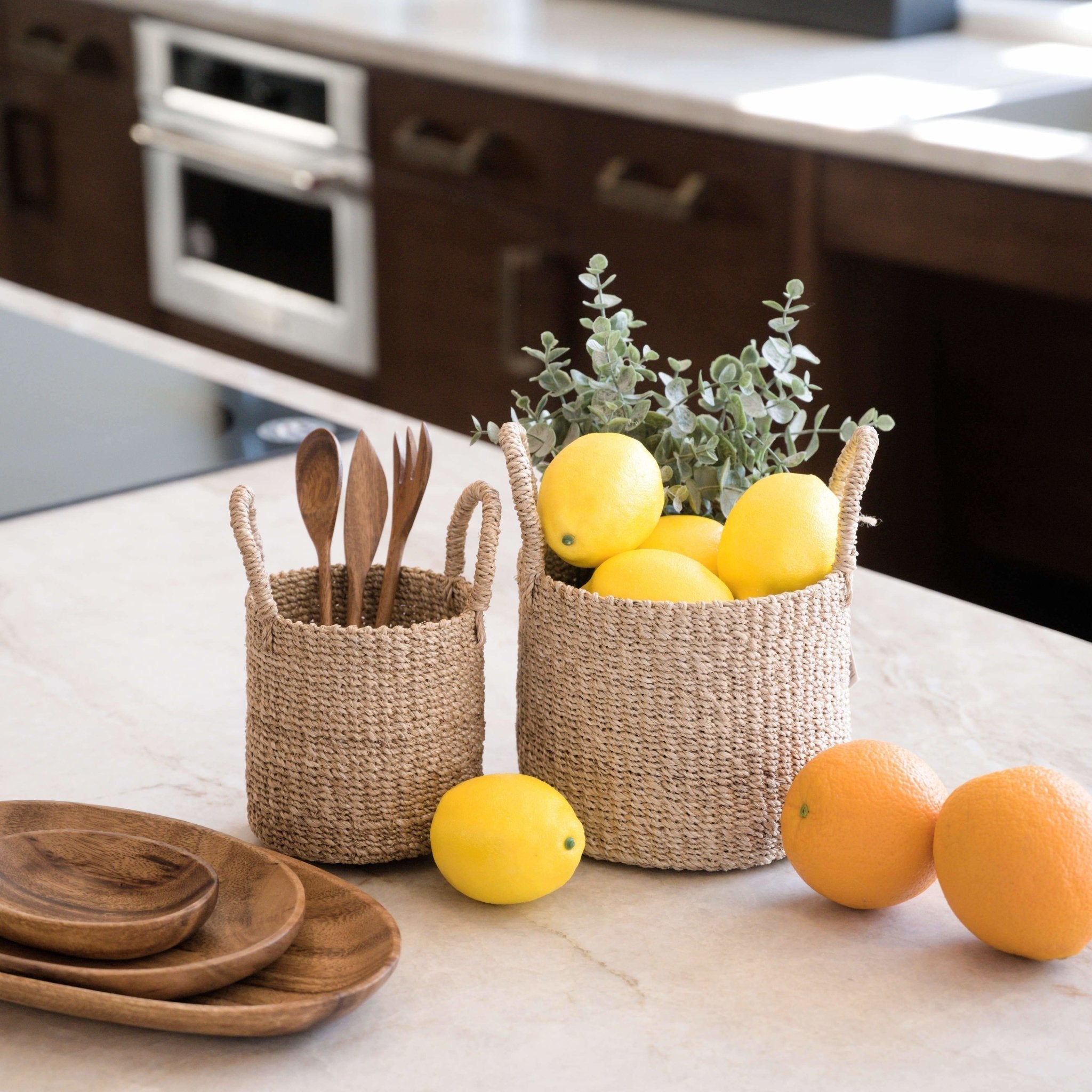 LIKHÂ Natural Tabletop Mini Basket with Handle Set of 2 - Weave Baskets | LIKHÂ LIKHÂ | Heirloom Boulevard