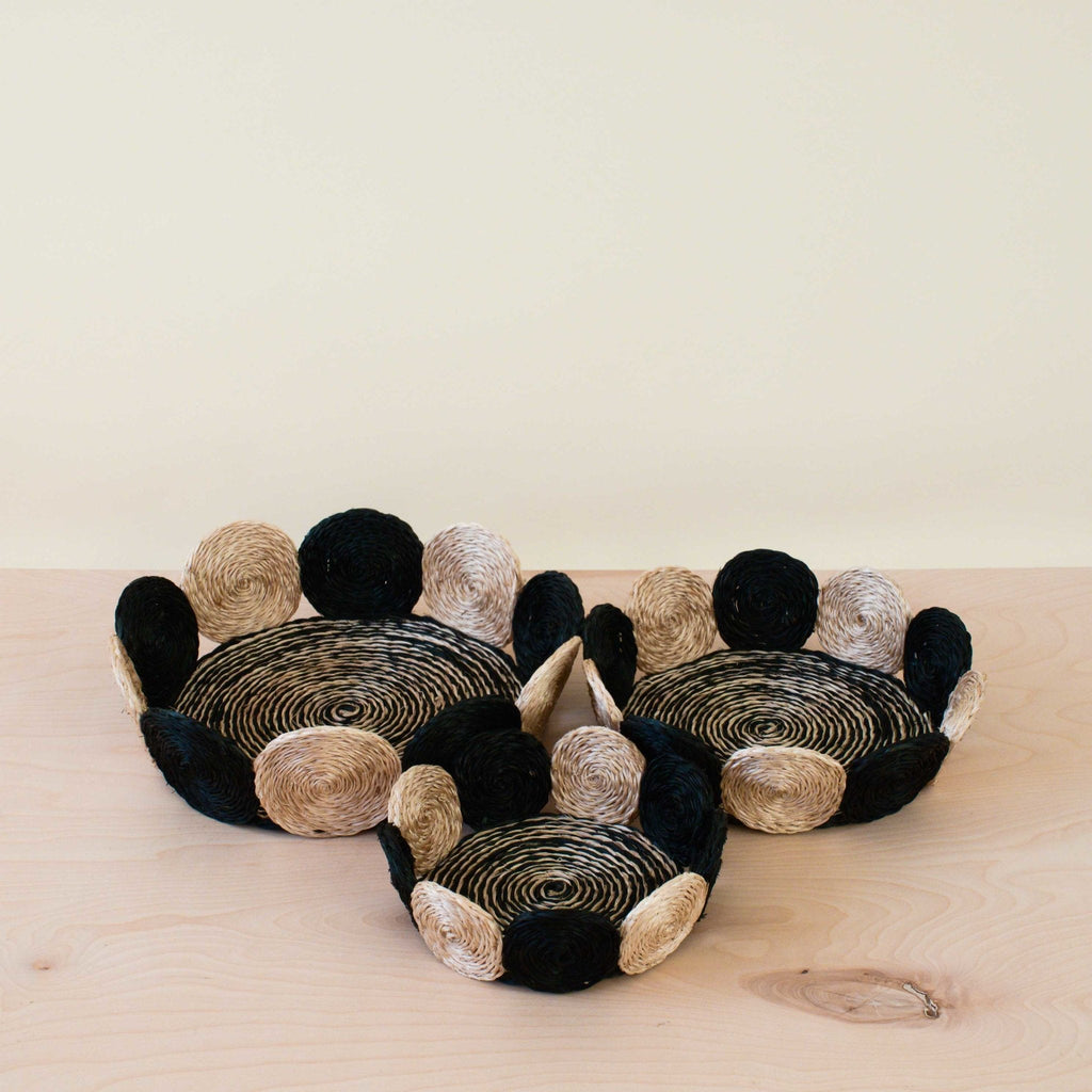 LIKHÂ Black and White Abaca Fruit Basket - Tabletop Basket, set of 3 | LIKHÂ