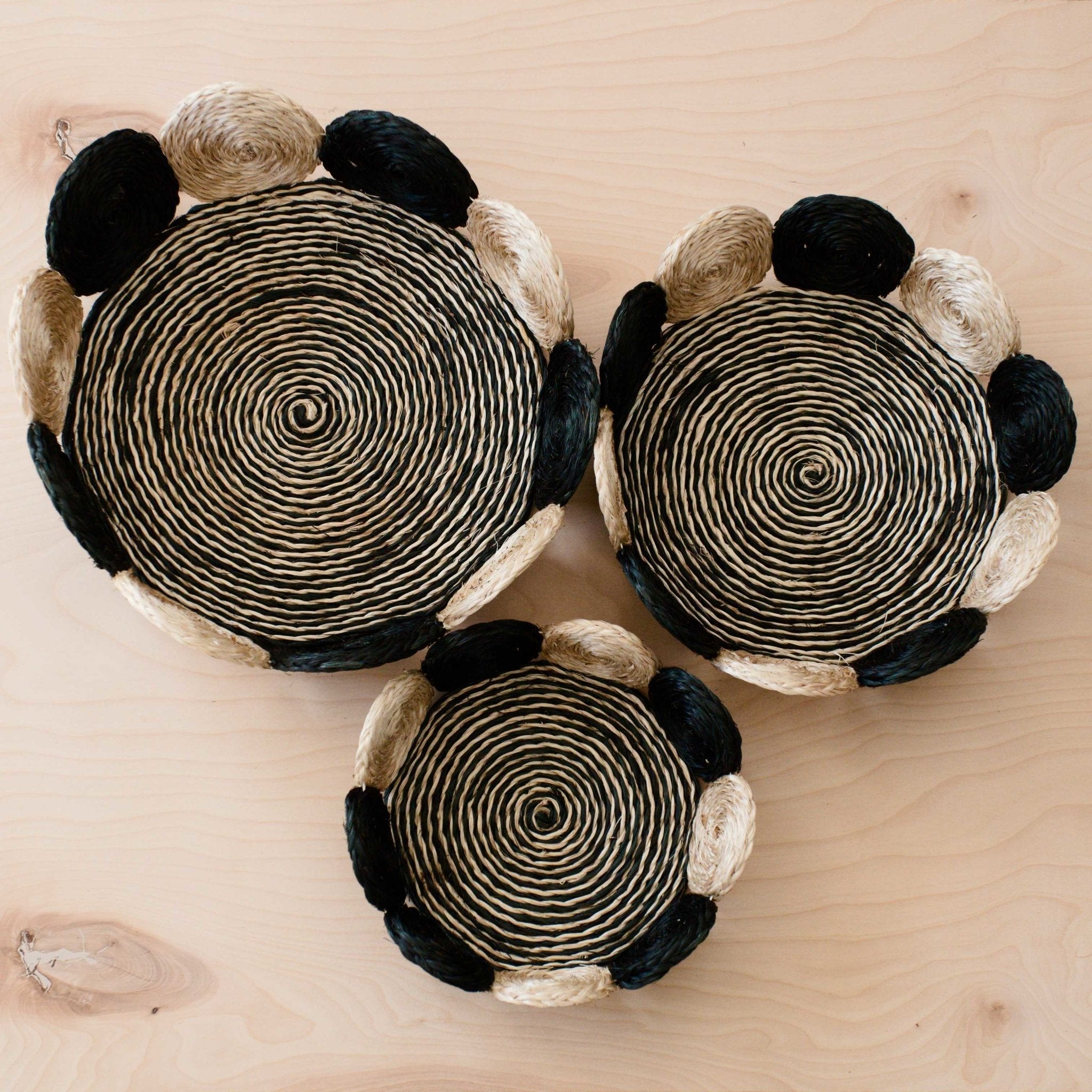 LIKHÂ Black and White Abaca Fruit Basket - Tabletop Basket, set of 3 | LIKHÂ