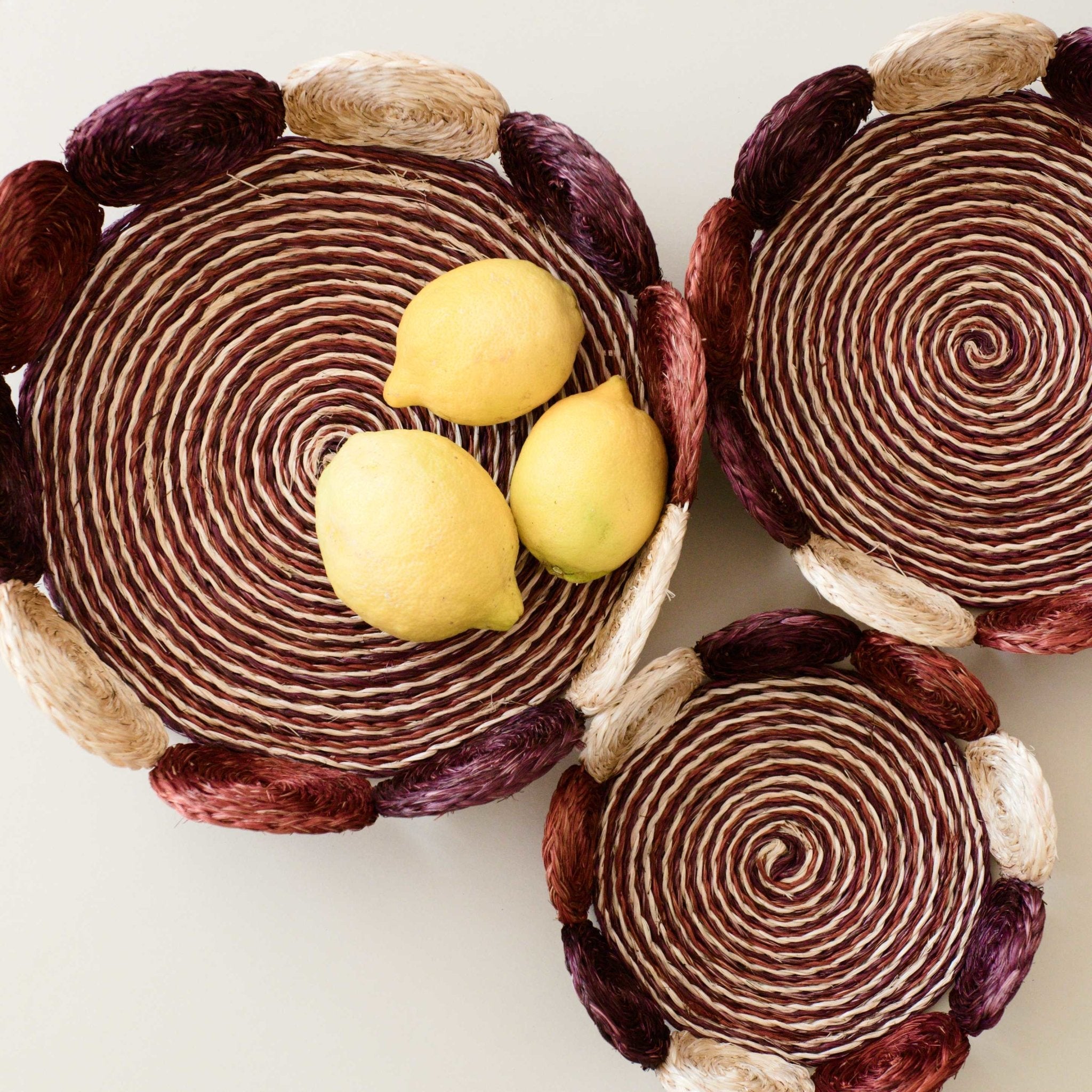 LIKHÂ Black and White Abaca Fruit Basket - Tabletop Basket, set of 3 | LIKHÂ