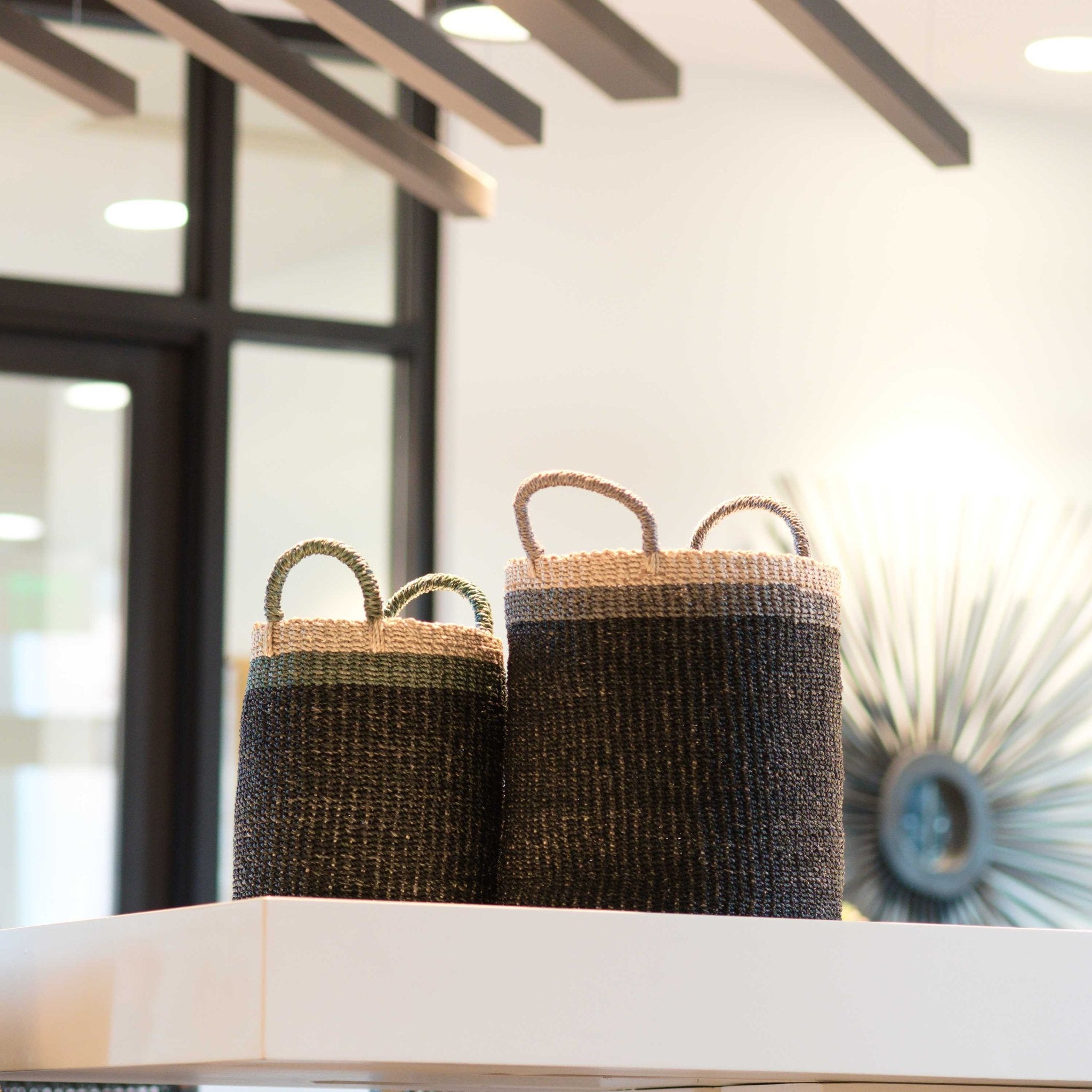 Black Baskets with Handle, set of 2 - Floor Baskets | LIKHÂ | Heirloom Boulevard