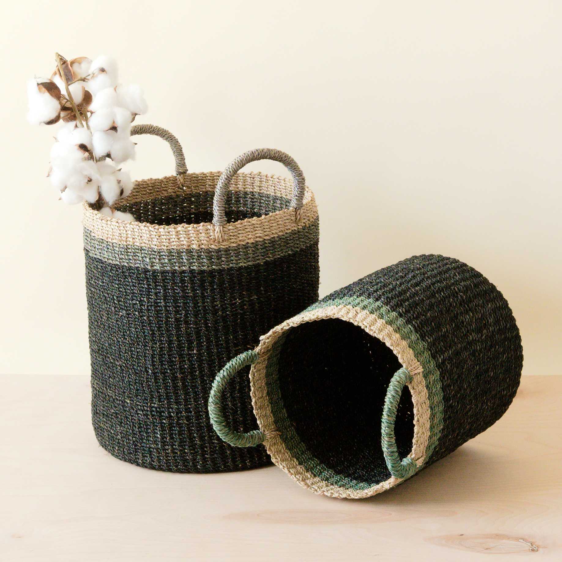 Black Baskets with Handle, set of 2 - Floor Baskets | LIKHÂ | Heirloom Boulevard