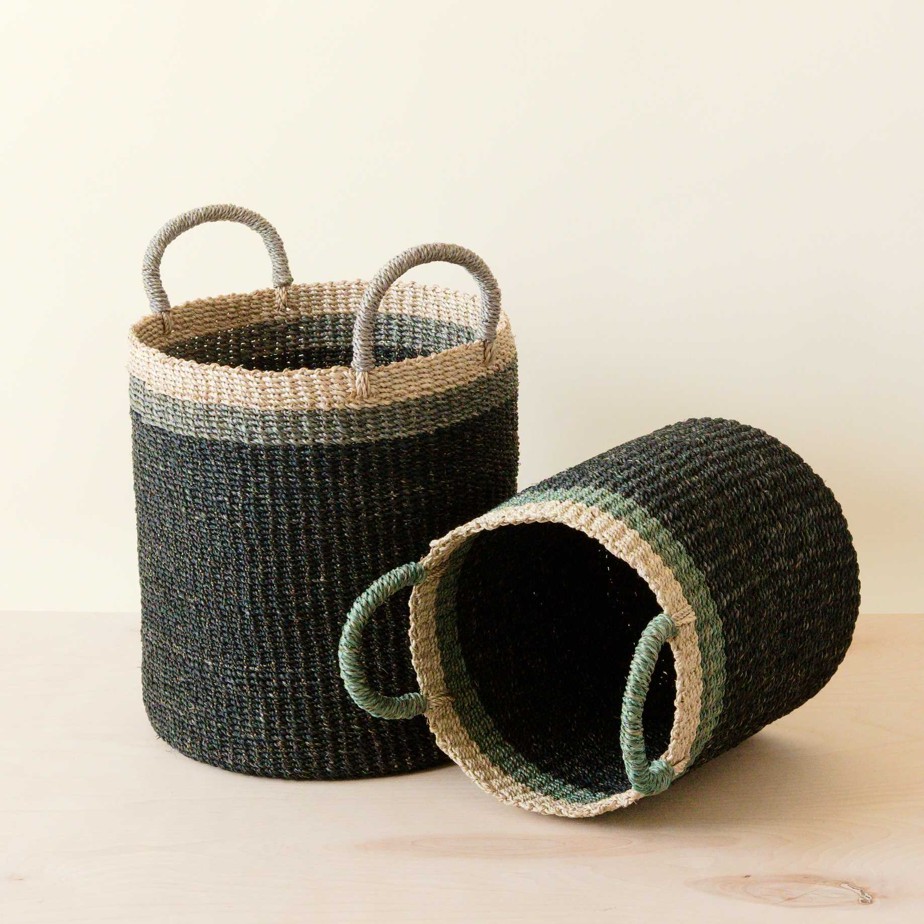 Black Baskets with Handle, set of 2 - Floor Baskets | LIKHÂ | Heirloom Boulevard