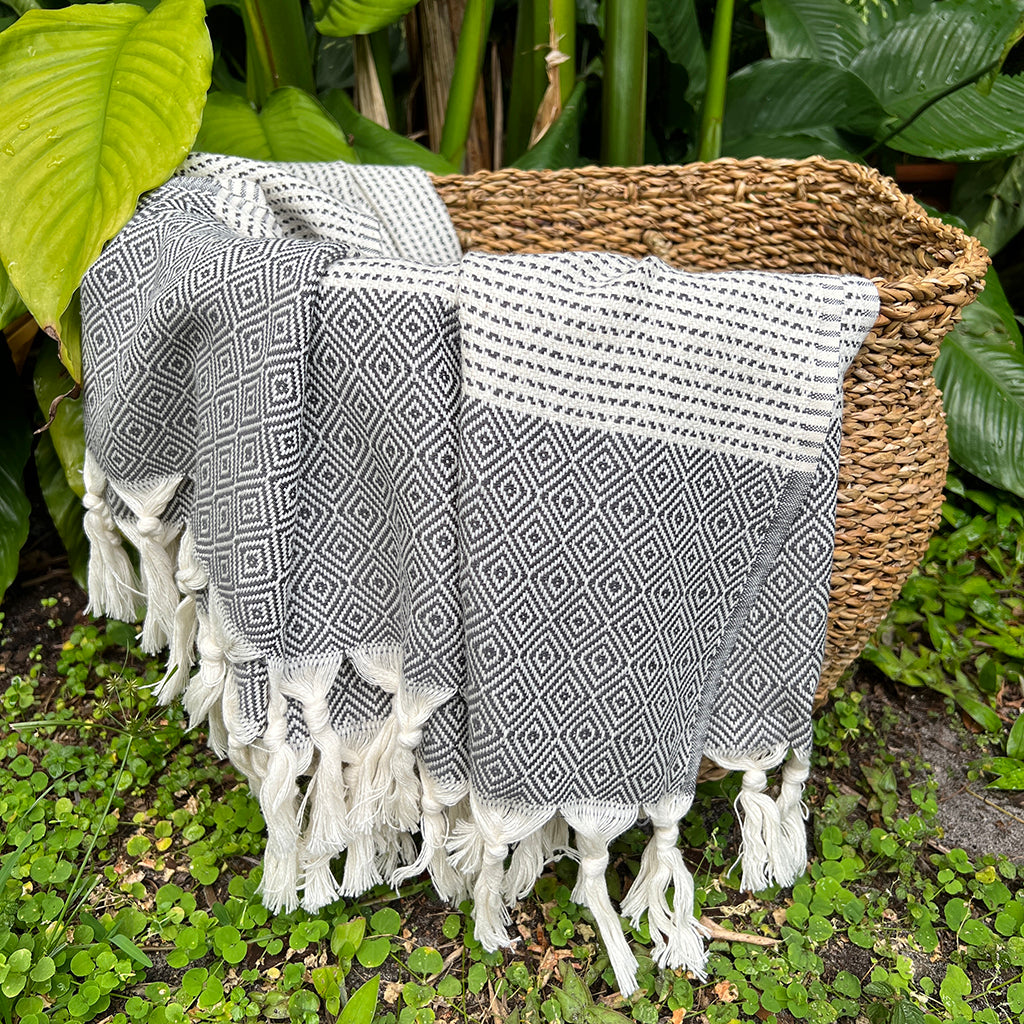 Diamond Stripe Turkish Throw SLATE + SALT | Heirloom Boulevard