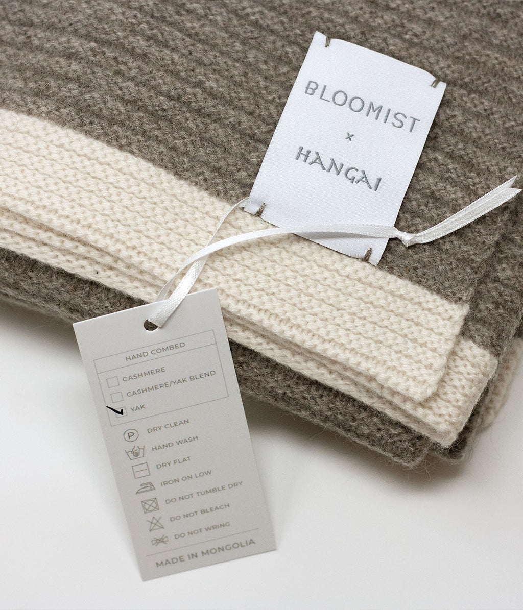Bloomist Platinum and White Ribbed Knit Yak Down Throw | Heirloom Boulevard