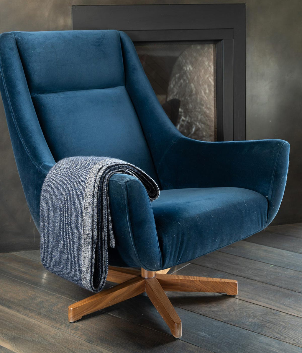 Bloomist Cobalt and Platinum Yak Down Beehive Knit Throw | Heirloom Boulevard
